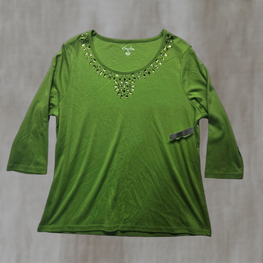Vintage Kim Rogers Solid Green Long Sleeve Blouse Shirt 1X Women Casual Work Shirt Green 1X Womens Size XL / US 12-14 / IT 48-50 - 1 Thumbnail