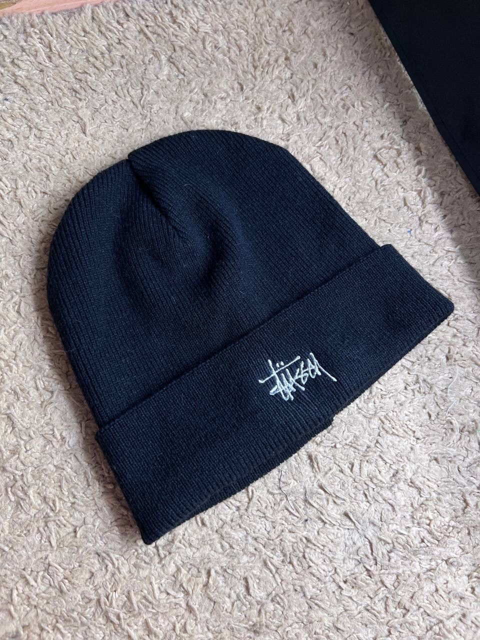Stussy × Vintage 00s Vintage Stussy Black hat beanie embroidered logo Y2K Size ONE SIZE - 1 Thumbnail