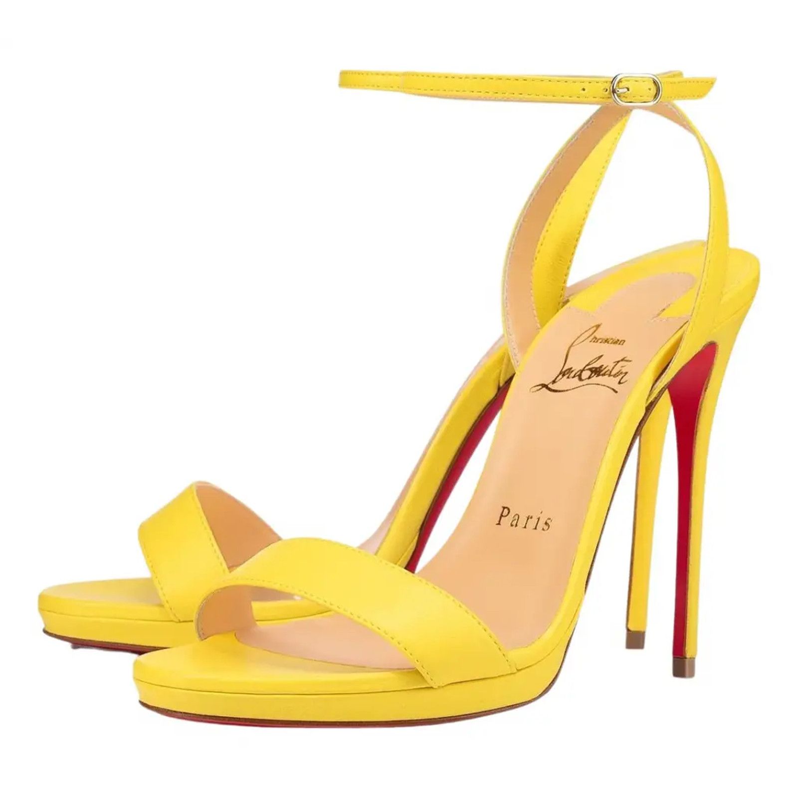 Christian Louboutin Loubi Queen 120 Yellow Nappa Ankle Strap Sandal Heel Pump 35 Size US 5 / IT 35 - 1 Thumbnail
