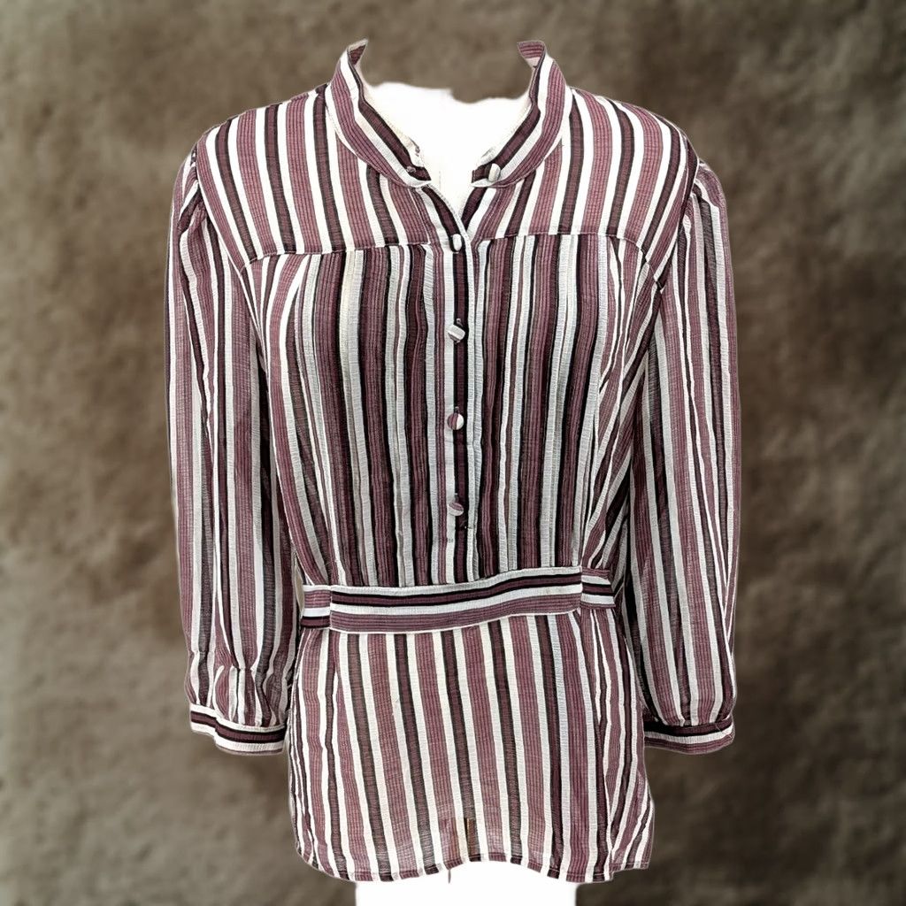 Vintage Notations Boho Stripe Blouse XL Womens Purple Stripe Lightweight Sheer Button Front Vintage-Inspired Size XL / US 12-14 / IT 48-50 - 1 Thumbnail