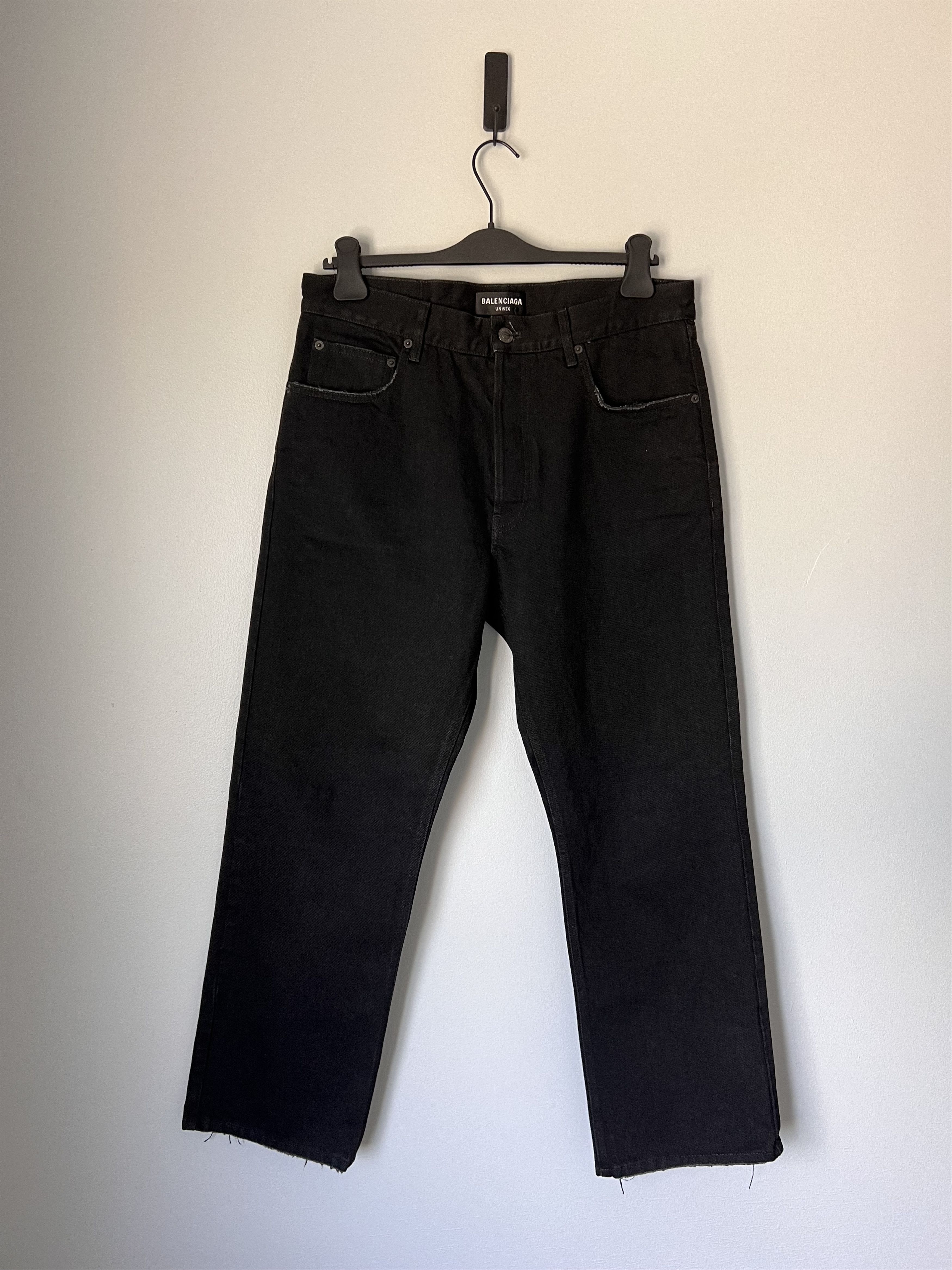 Image of Balenciaga Slim Fit Japanese Denim Jeans In Rubber Black, Men's (Size 34)