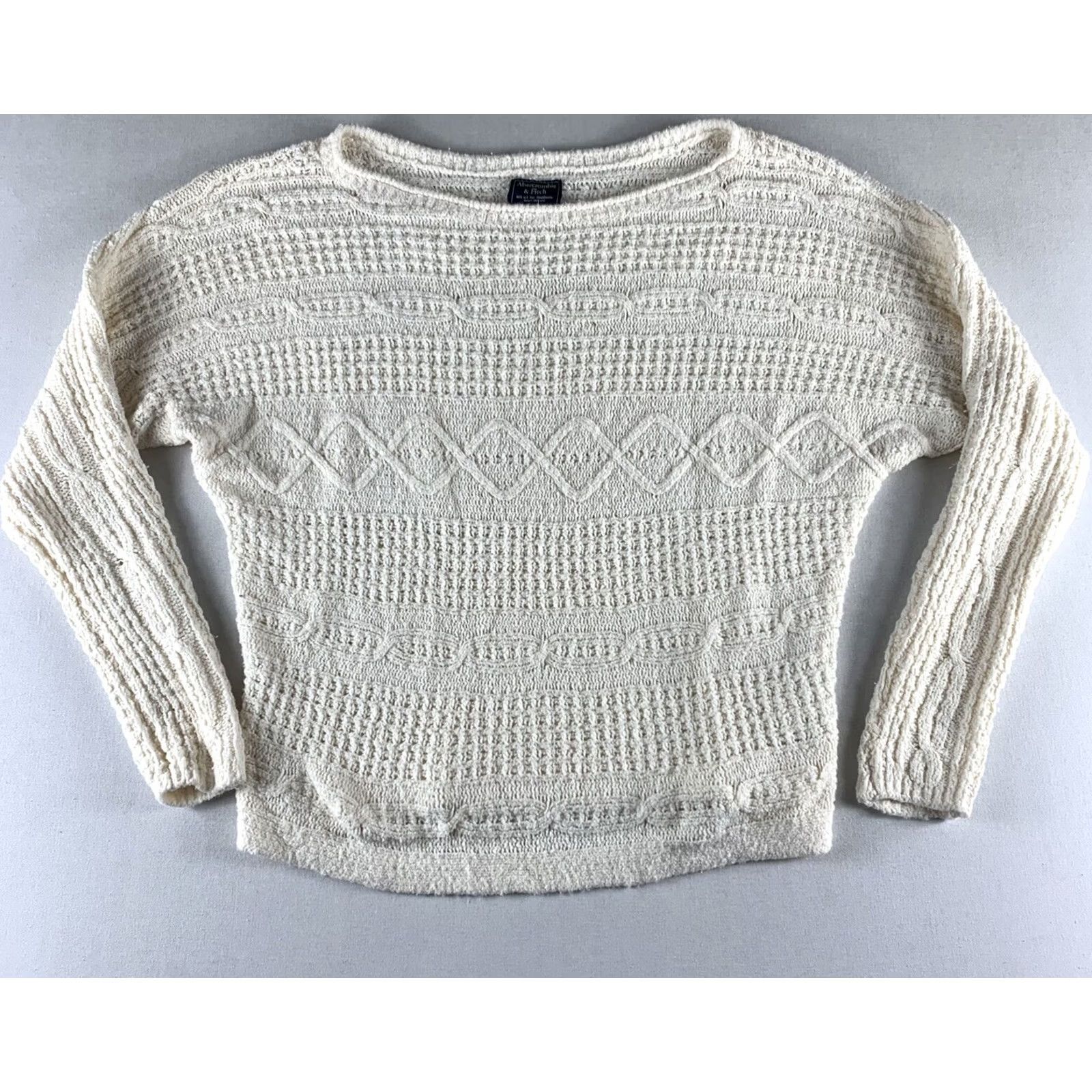 Abercrombie & Fitch VINTAGE ABERCROMBIE & FITCH SWEATER Womens MED Open Knit Cream Dolman Sleeve Cotton Blend Size M / US 6-8 / IT 42-44 - 2 Thumbnail