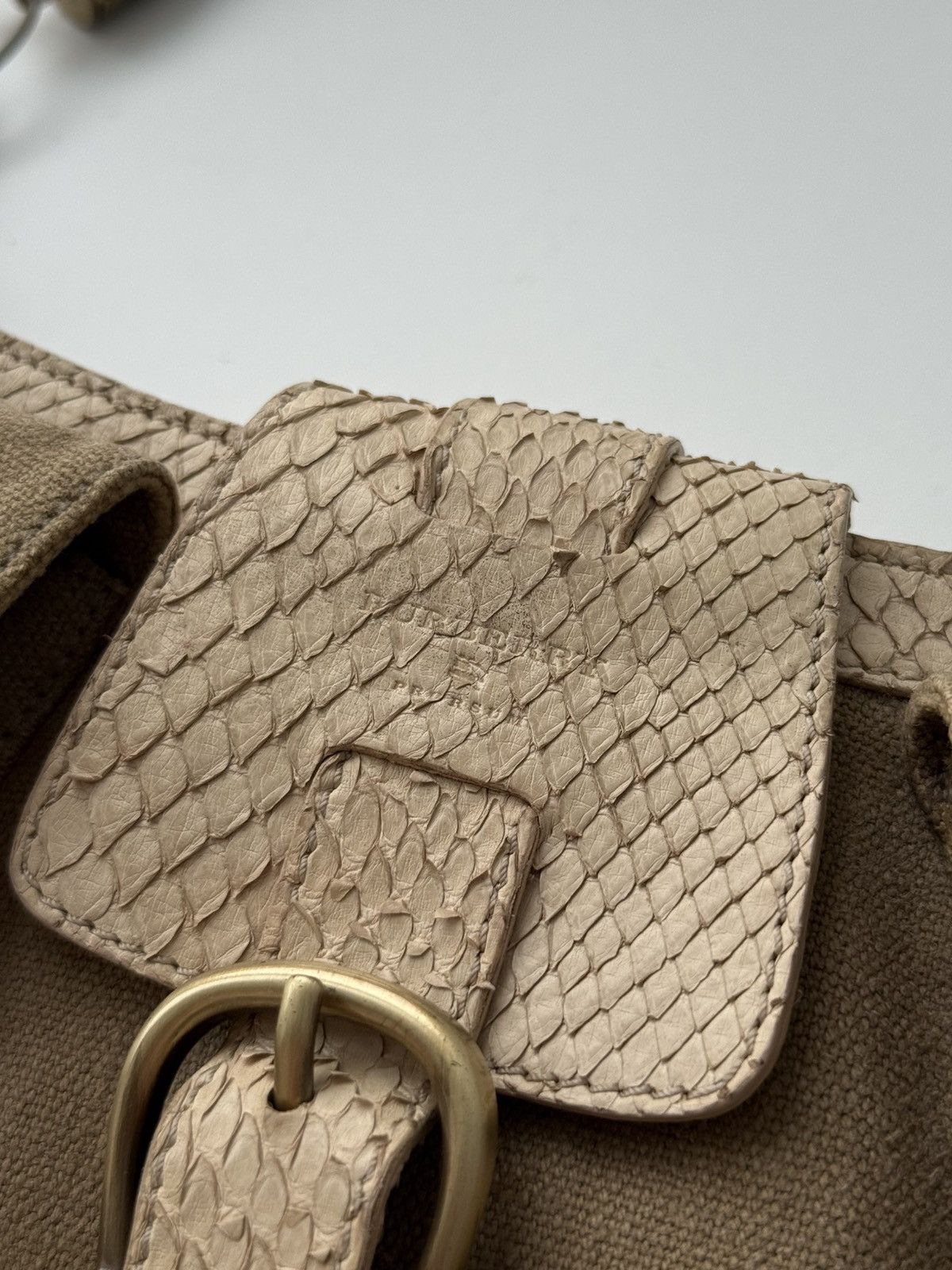 Burberry Prorsum Burberry Prorsum Python-Style Leather Canvas Shoulder Bag Size ONE SIZE - 5 Thumbnail