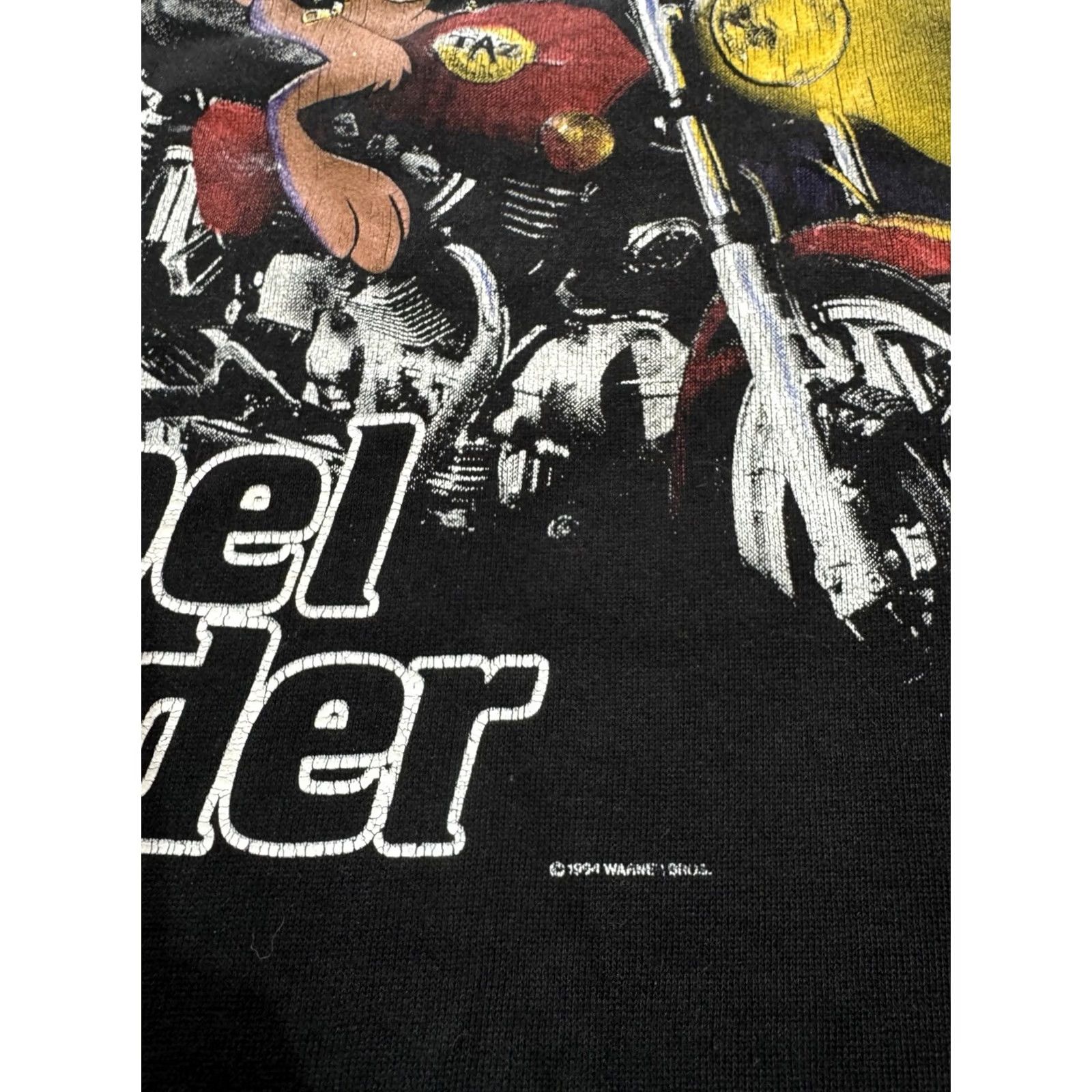 Vintage VINTAGE 1994 Looney Tunes Taz Grease Lightnin’ Rebel Rider Long Sleeve Sweatshirt Mens 42/44 Black Size US XL / EU 56 / 4 - 6 Thumbnail