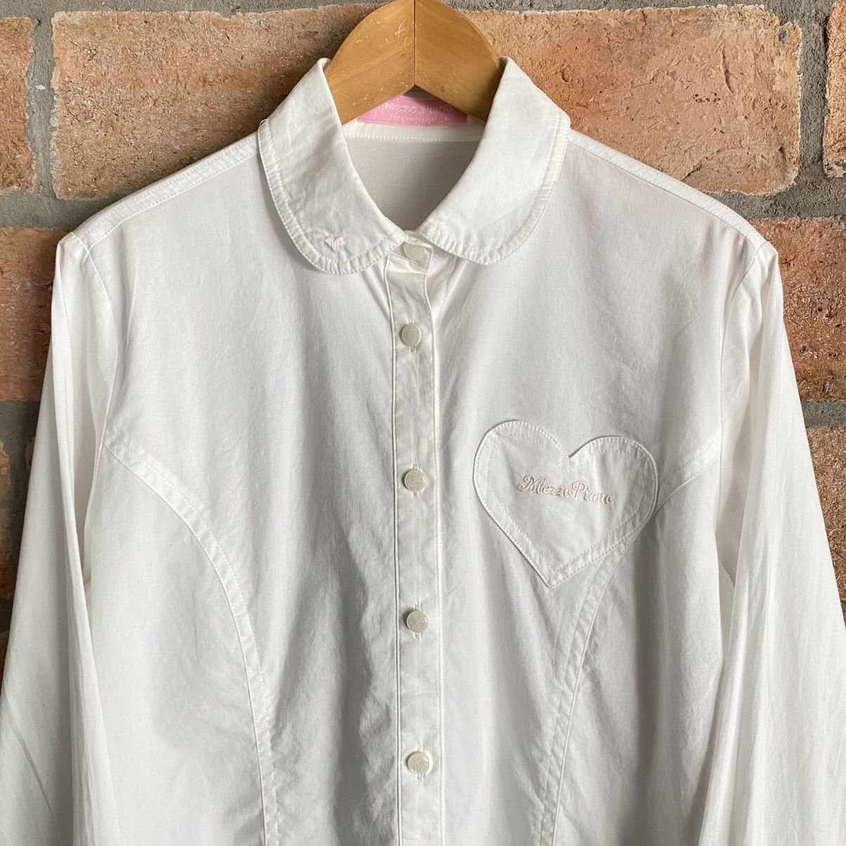 Japanese Brand MEZZO PIANO White Shirt with Heart Pocket Size L / US 10 / IT 46 - 14 Thumbnail
