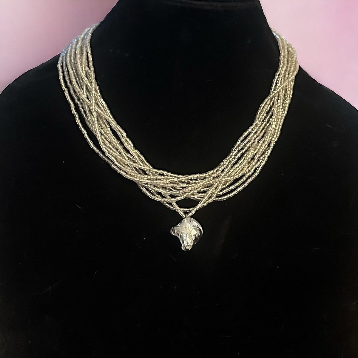 Other Multi strand silver seed bead Murano glass pendant necklace Size ONE SIZE - 1 Thumbnail