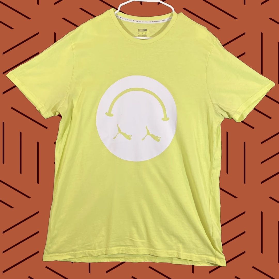 Puma PUMA Shirt Mens XL Yellow Upside Down Smiley Face Emoji Upside Down Size US XL / EU 56 / 4 - 1 Thumbnail