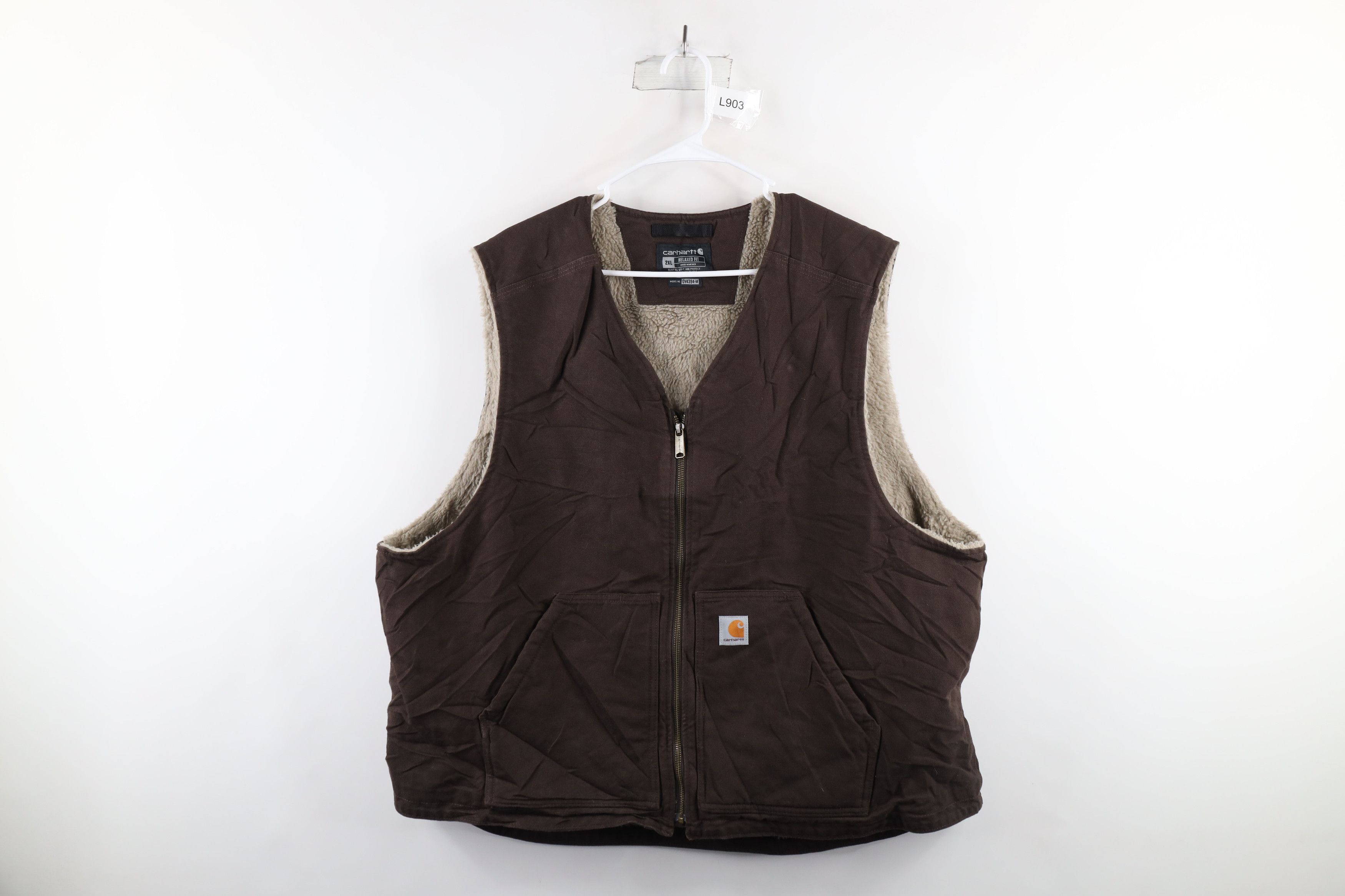 image of Carhartt Fit Faded Fleece Lined Canvas Vest Jacket Brown, Men's (Size 2XL)