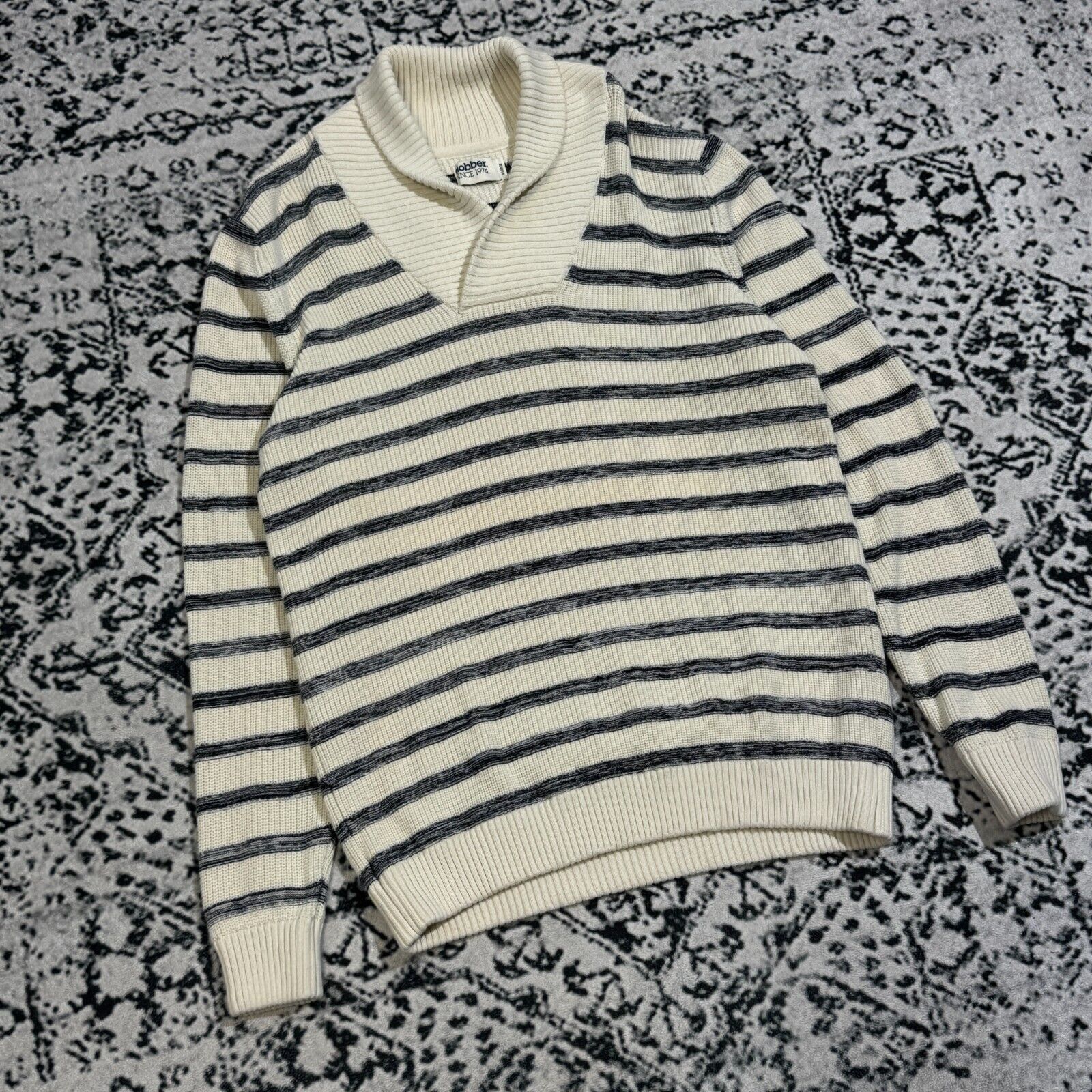 Vintage Vintage Dobber Unisex White Gray Striped Turtleneck Size XL Size US XL / EU 56 / 4 - 2 Thumbnail