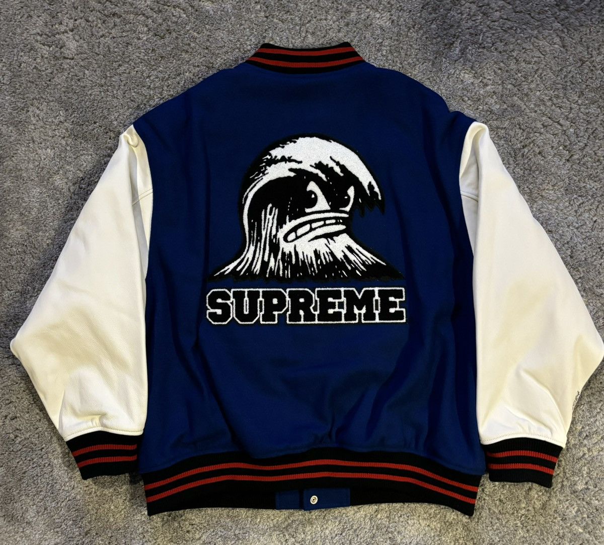 Supreme Supreme Wave Varsity Jacket Blue | Grailed