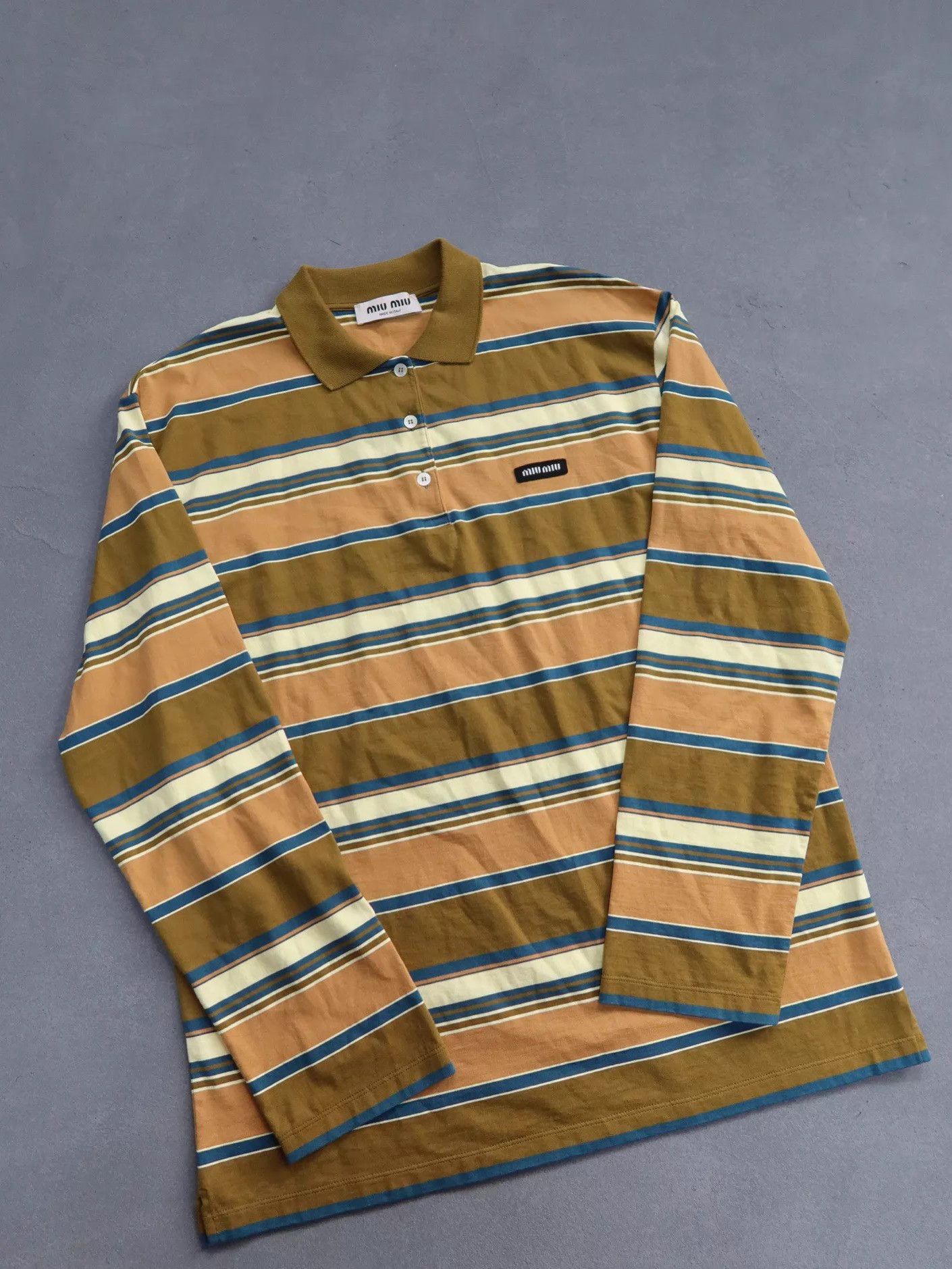 Miu Miu MIU MIU SS24 Striped Button Knit LS Polo Green XS Size XS / US 0-2 / IT 36-38 - 1 Thumbnail