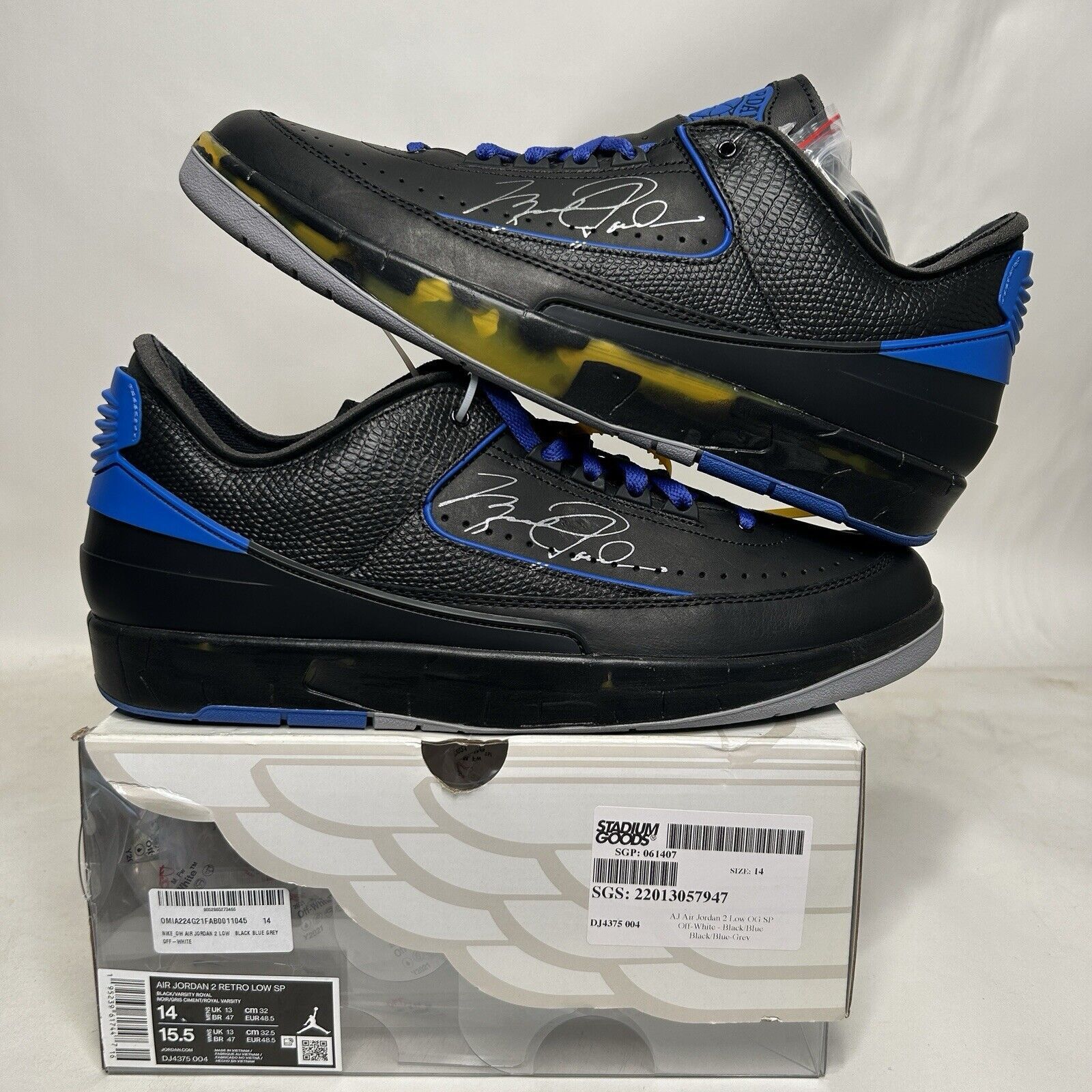 Jordan Brand Off-White x Air Jordan 2 Retro SP Low “Black Varsity Royal" Size US 14 / EU 47 - 1 Thumbnail