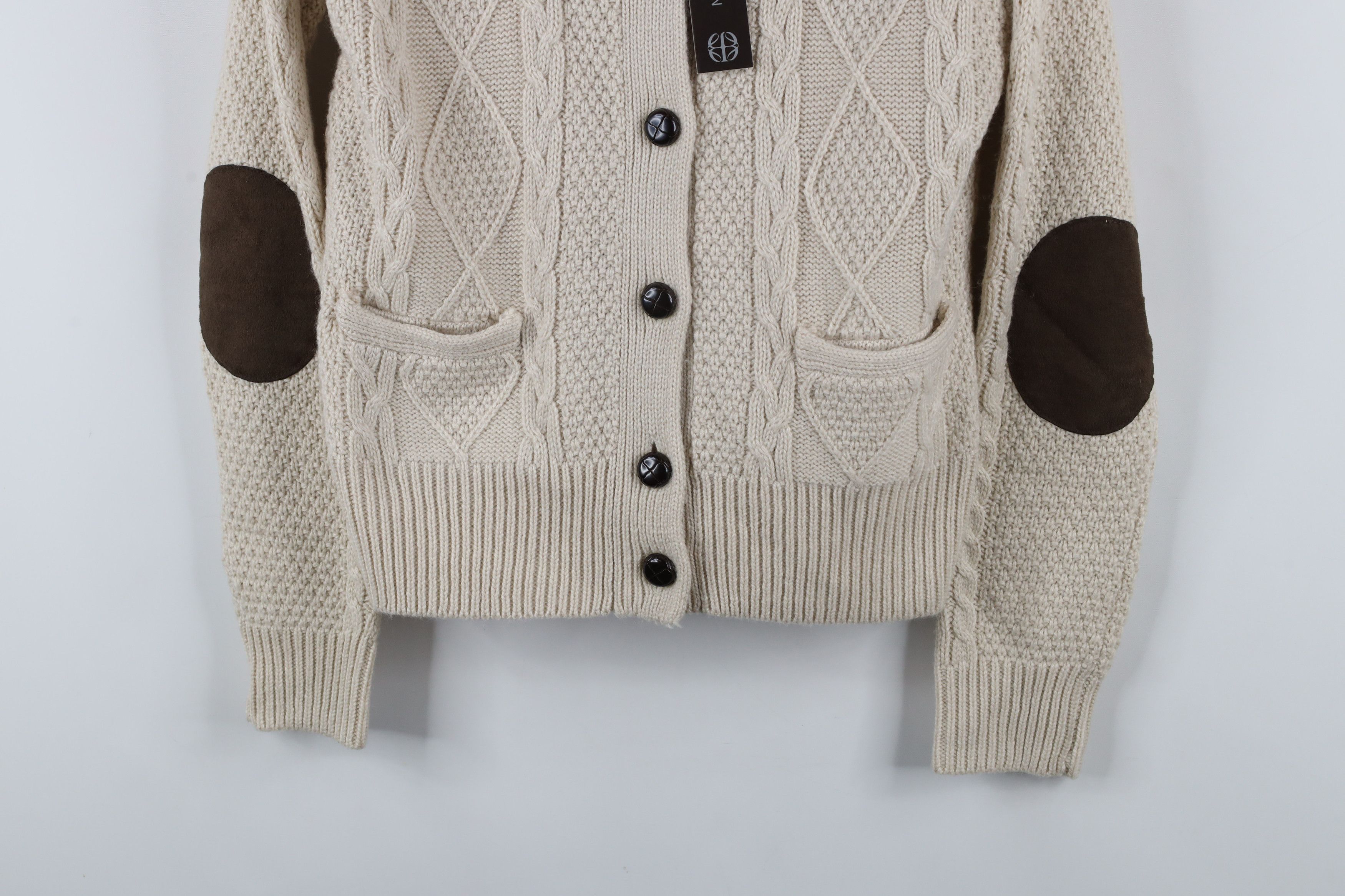 Vintage NOS Vintage Fisherman Knit Elbow Patch Cardigan Sweater Size M / US 6-8 / IT 42-44 - 3 Thumbnail