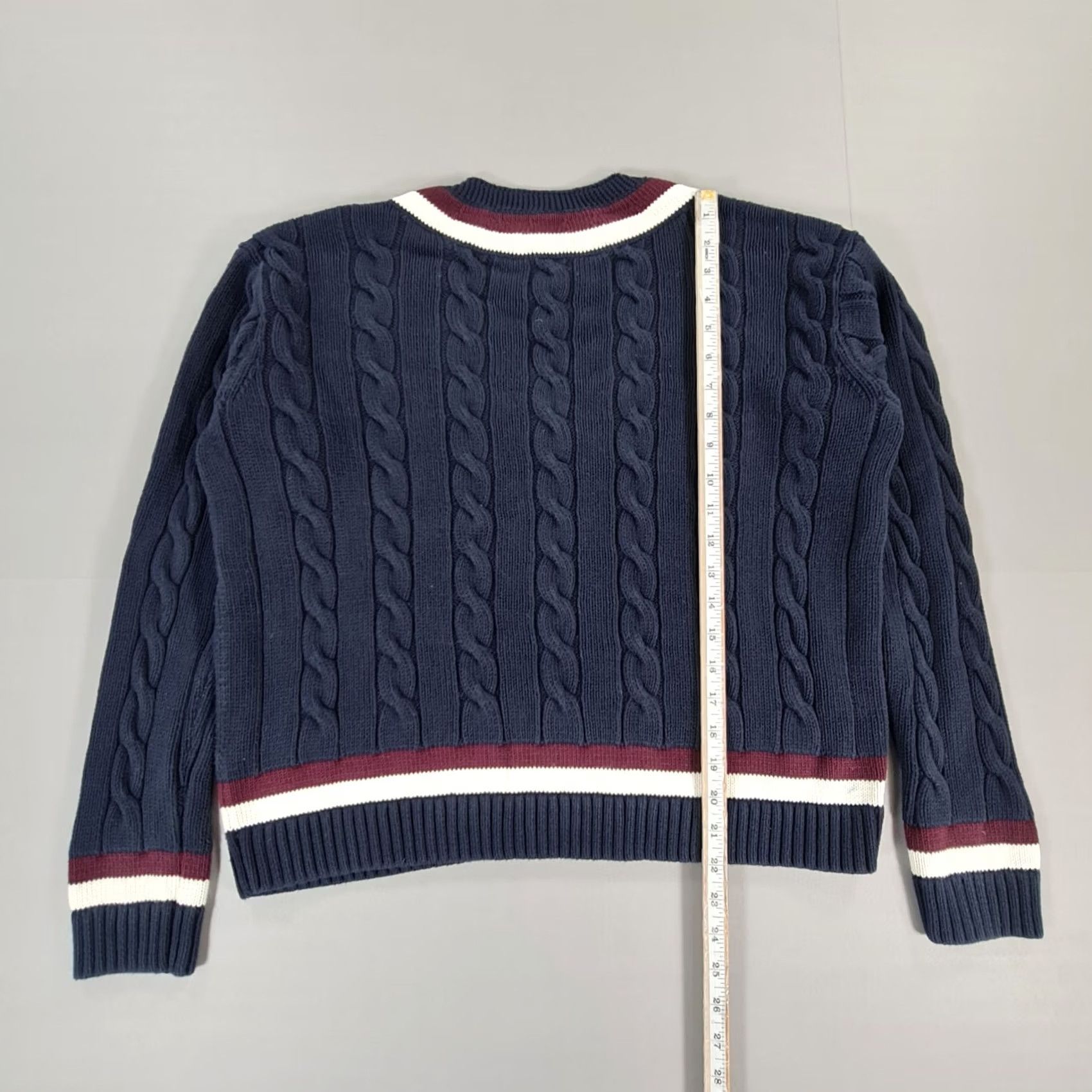 Polo Ralph Lauren Polo Ralph Lauren Jumper Womens XL Navy Blue Cable Knit V-Neck 100% Cotton Preppy 90s Classic Pullover Mens Womens Girls Size XL / US 12-14 / IT 48-50 - 6 Thumbnail