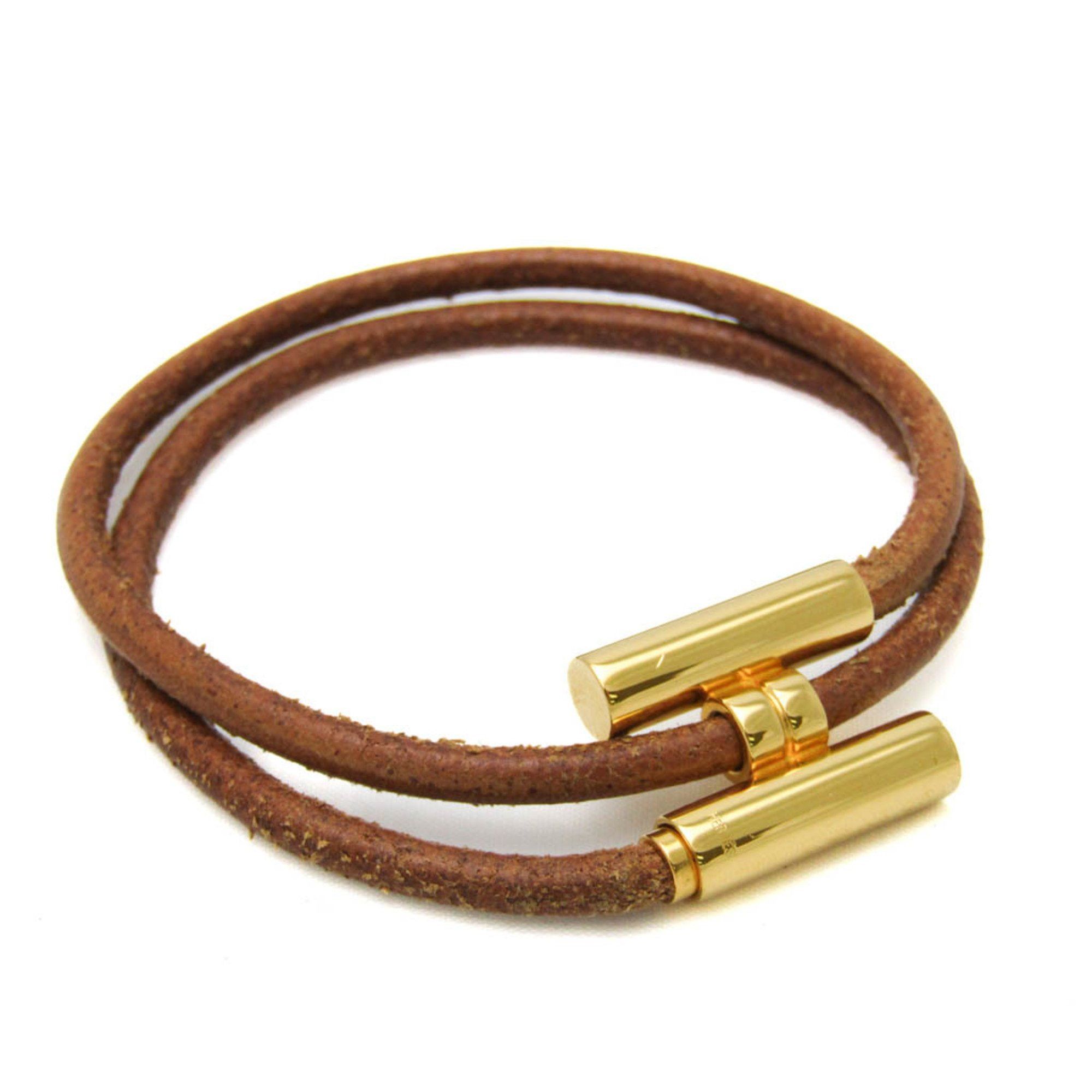 image of Hermes Turnis Leather,metal Bangle Brown,gold, Women's