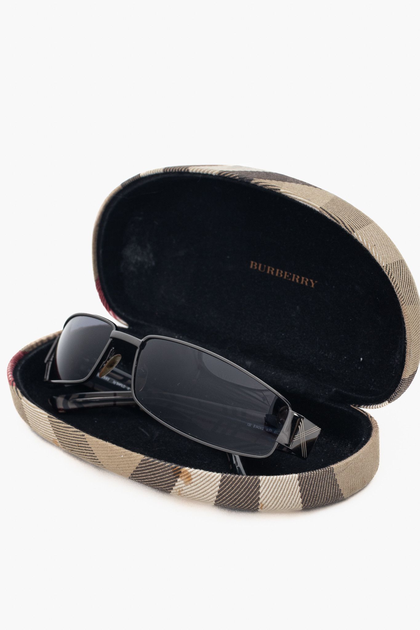 Burberry Burberry B9424 Black Check-Temple Rectangular Sunglasses Size ONE SIZE - 9 Thumbnail
