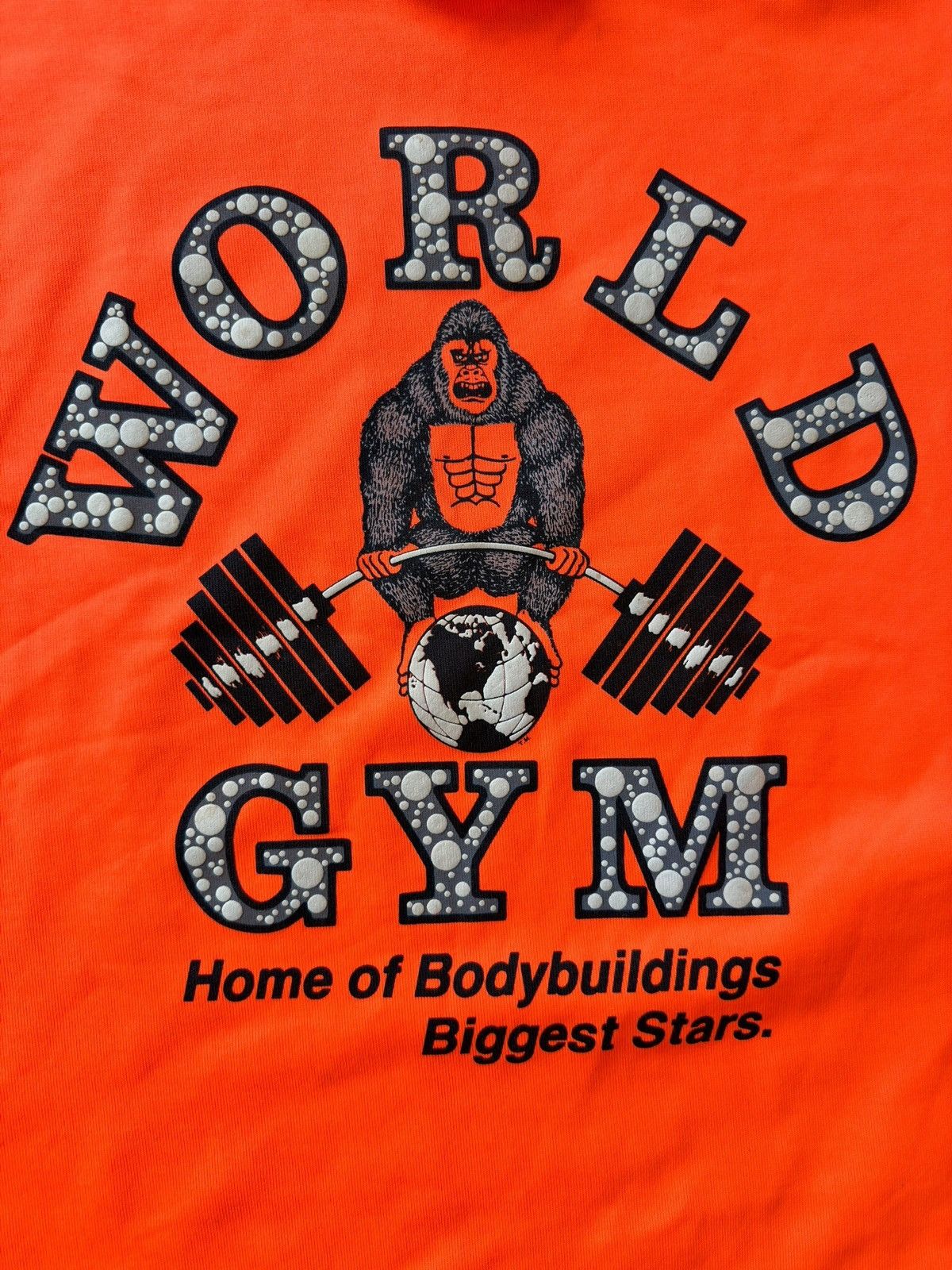 Vintage *RARE* VINTAGE 90s JAPAN WORLD GYM NEON FLUO ORANGE TOP TEE Size US XL / EU 56 / 4 - 2 Thumbnail