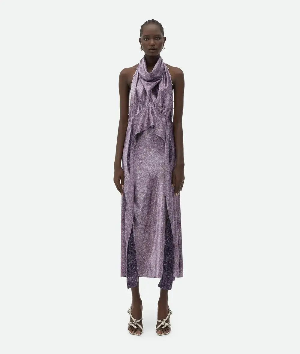 Bottega Veneta o1n1vont0925 Beaded Cupro Midi Dress in Lilac Size XXS / US 00 / IT 34 - 1 Thumbnail