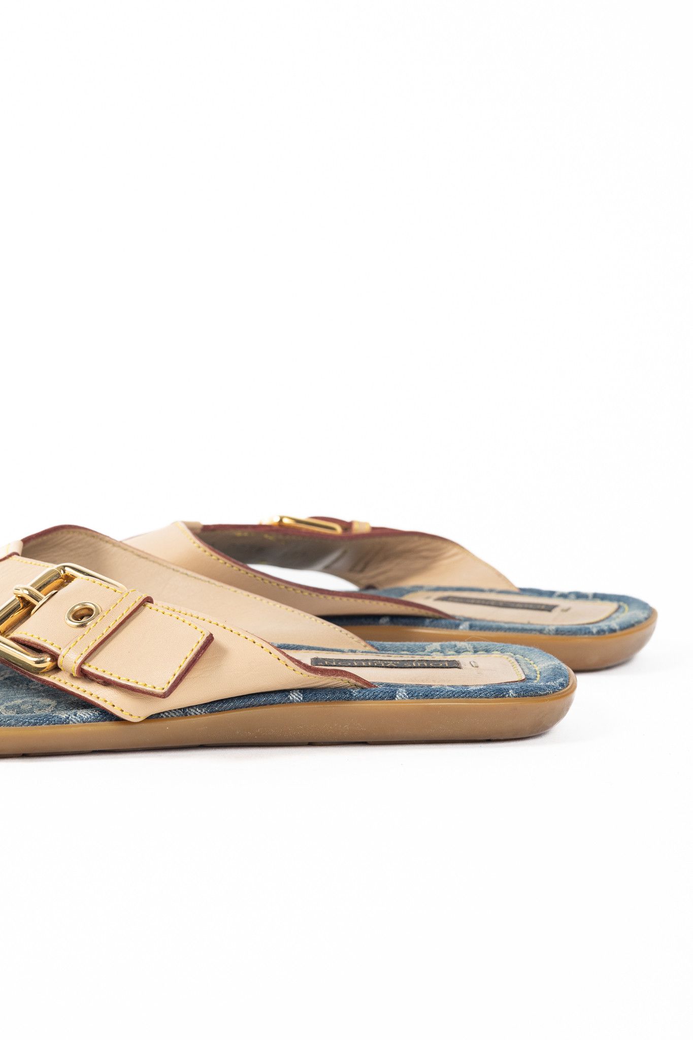 Louis Vuitton Louis Vuitton Buckled-Leather & Monogram Denim Thong Sandals Size US 8 / IT 38 - 9 Thumbnail