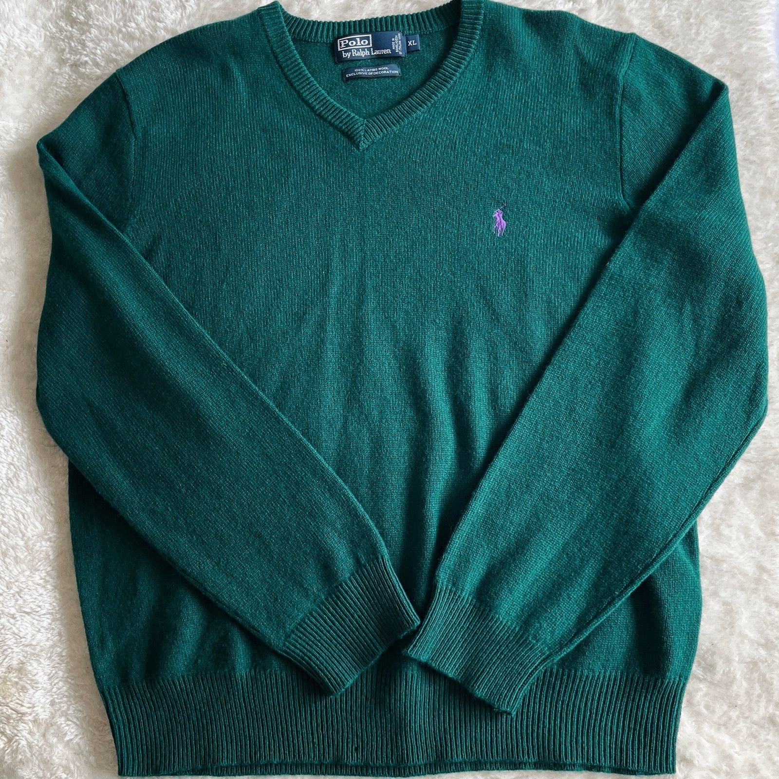 Polo Ralph Lauren Polo Ralph Lauren | Green Lambswool V-Neck Oversized Sweater Size US XL / EU 56 / 4 - 3 Thumbnail