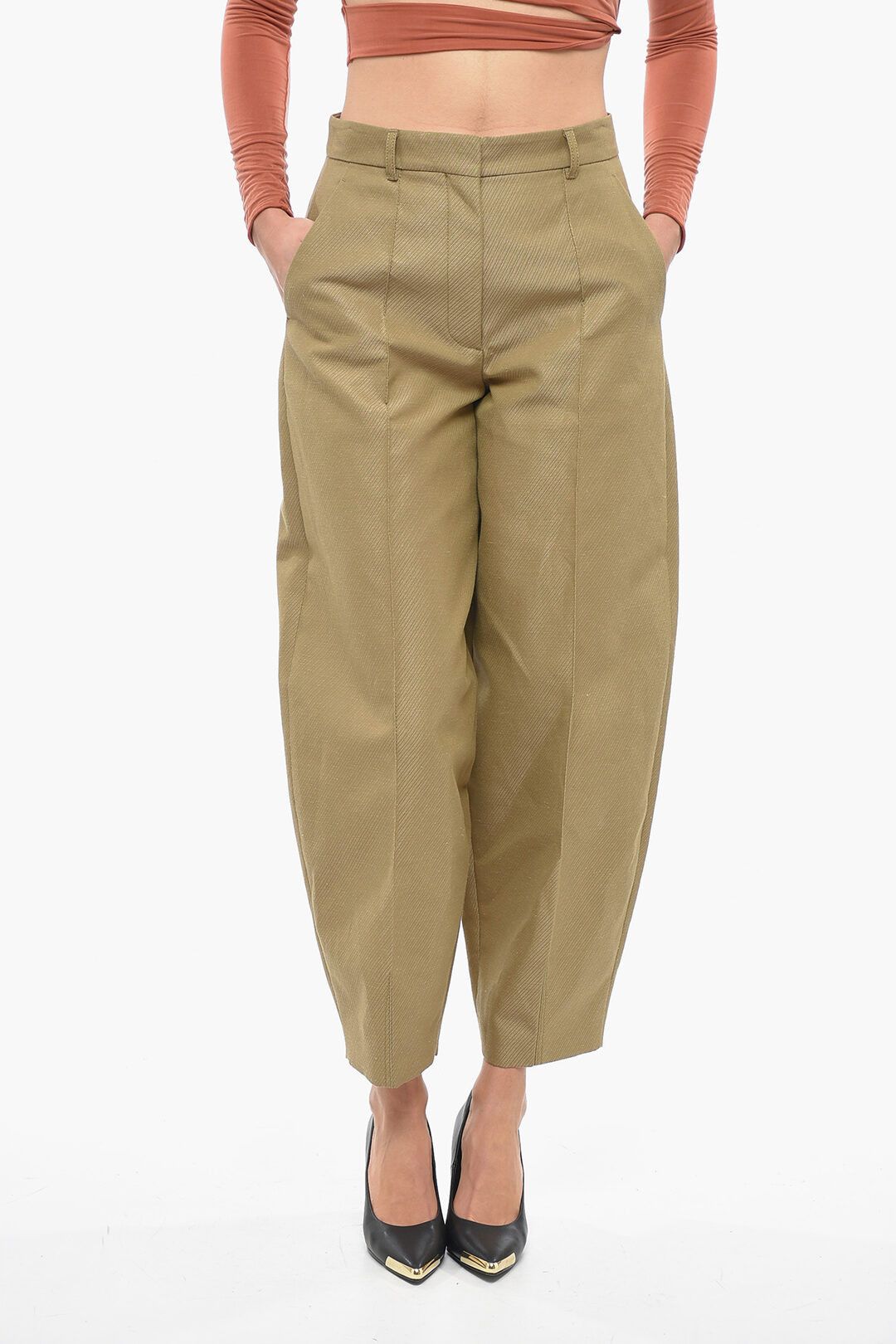 Stella McCartney og1mm0824 Zipped Ankle Wool Pant in Khaki Size 28" / US 6 / IT 42 - 1 Thumbnail