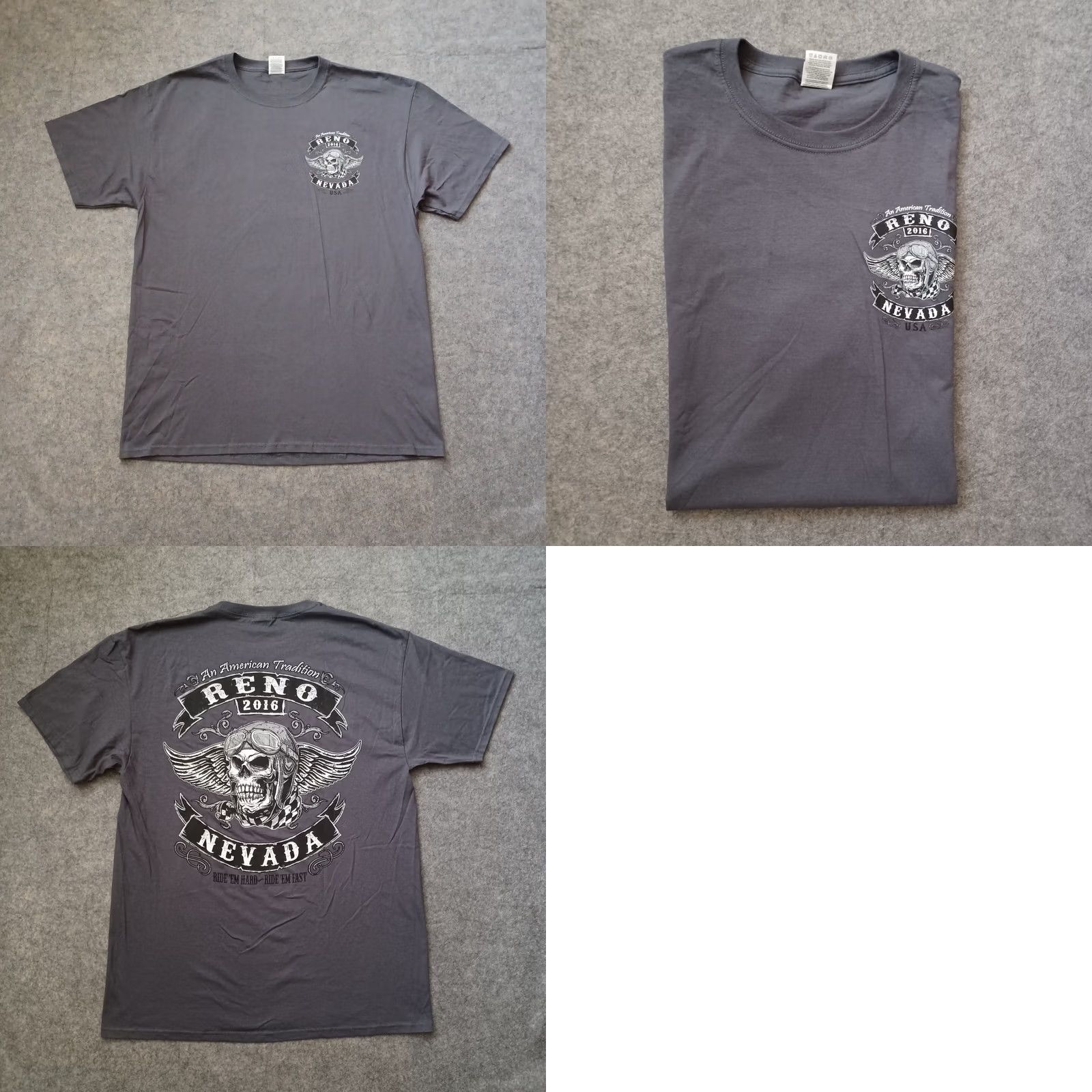 Fruit Of The Loom Reno Nevada Shirt Men L Gray Double Side Graphic Skull Wings Logo 2016 Fruit of the Loom T-Shirt Size US L / EU 52-54 / 3 - 9 Thumbnail