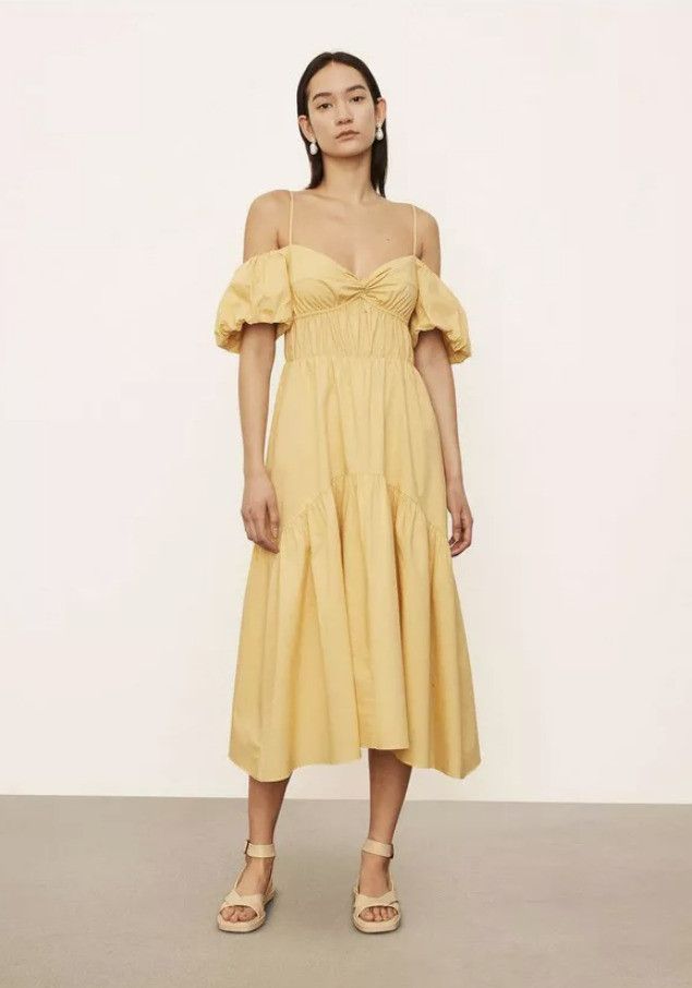 Vince Vince Draped Puff Sleeve Tiered Dress Warm Sand ( 8 ) Size M / US 6-8 / IT 42-44 - 1 Thumbnail