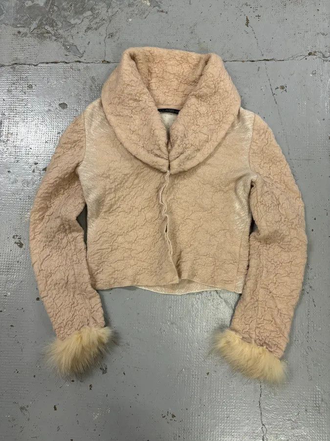 Roberto Cavalli Roberto Cavalli Class Beige Wool Mohair Cropped Cardigan Size M / US 6-8 / IT 42-44 - 1 Thumbnail