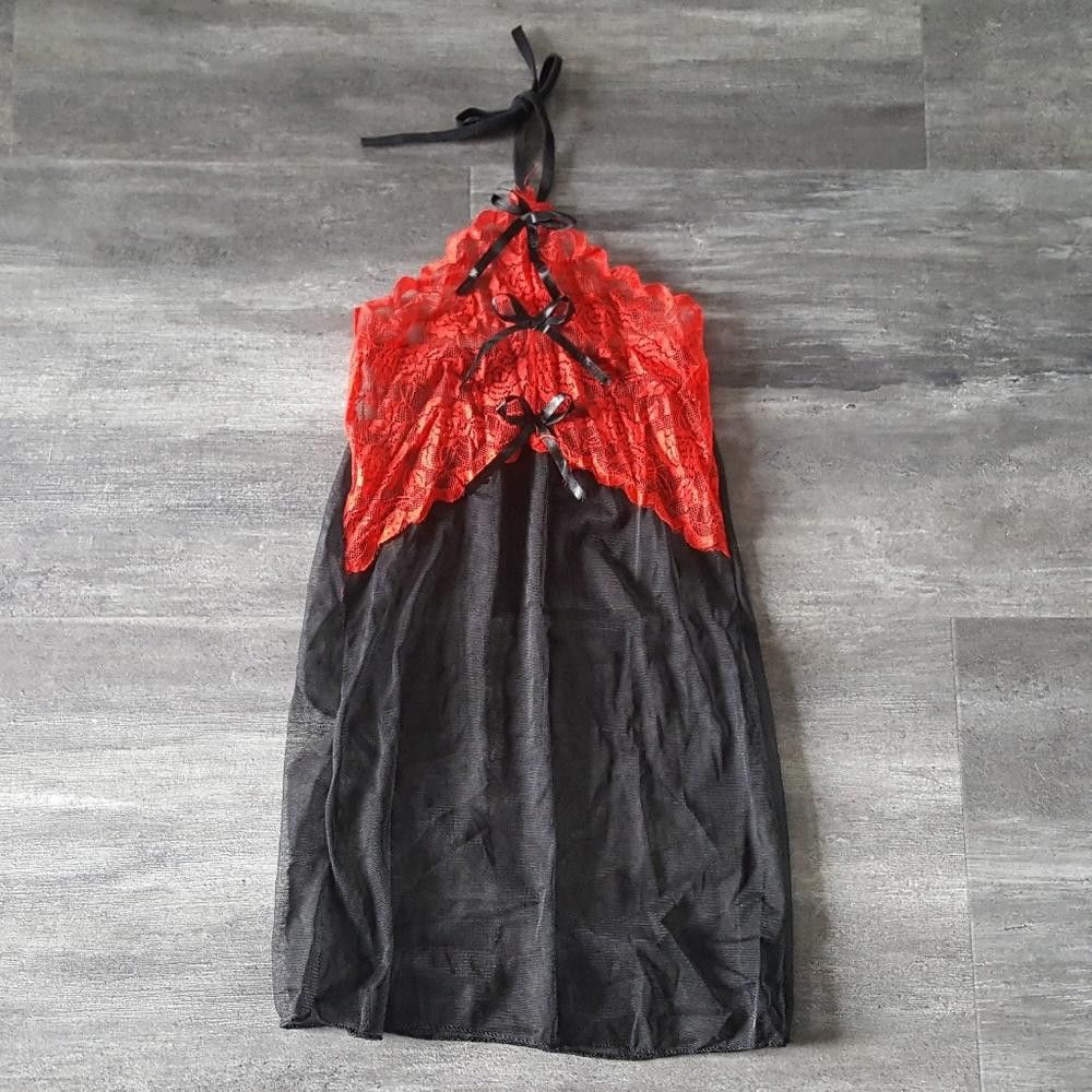 Designer Red Laced Halter Lingerie Nightie Size ONE SIZE - 1 Thumbnail