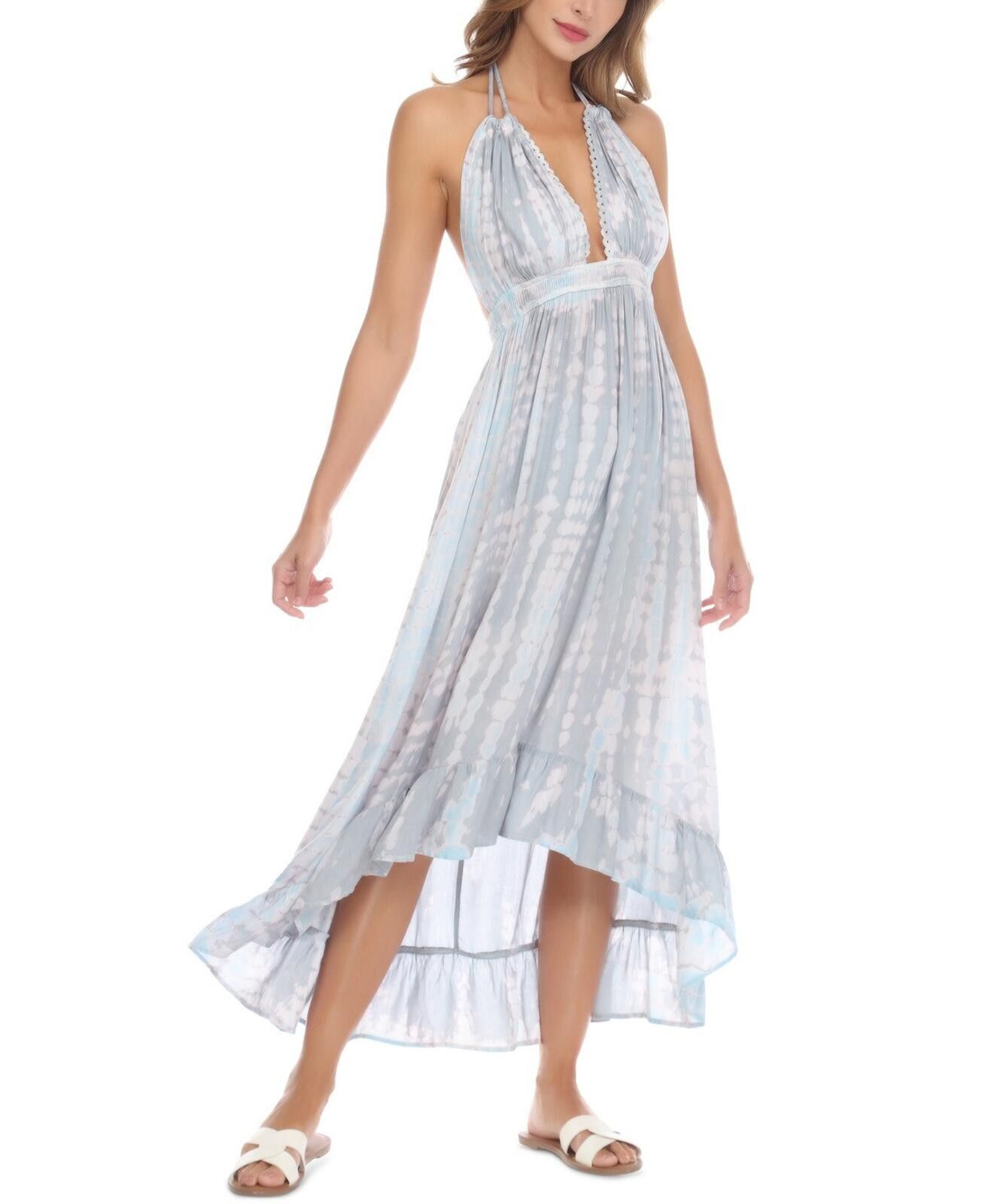 Other Raviya Women's Blue Tie-Dyed Halter Maxi Swim Cover-Up Dress Size ONE SIZE - 3 Thumbnail