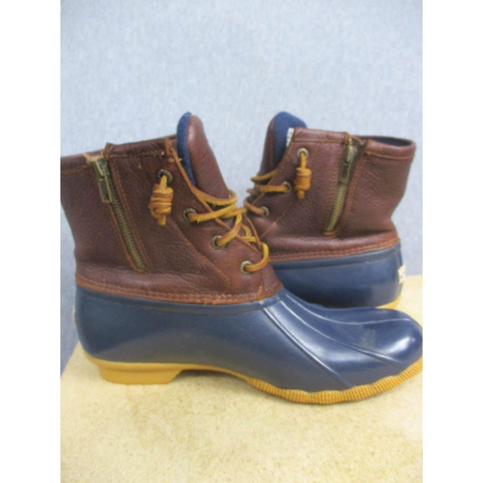 Sperry Sperry Saltwater Boots Womens Size 10 Navy Brown Leather Waterproof Side Zip Duck Rain Boot STS91175 Size US 10 / IT 40 - 7 Thumbnail