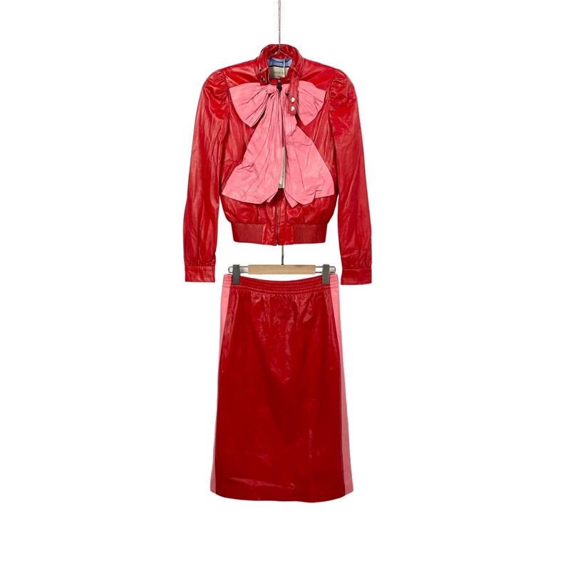 Gucci Gucci Bow red leather set Size S / US 4 / IT 40 - 1 Thumbnail