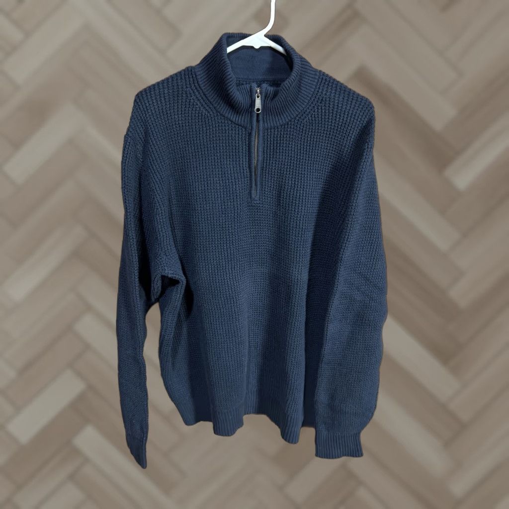 J.Crew J. Crew Waffle Knit Sweater Quarter Zip Navy Blue Size XL Mens Size US XL / EU 56 / 4 - 1 Thumbnail