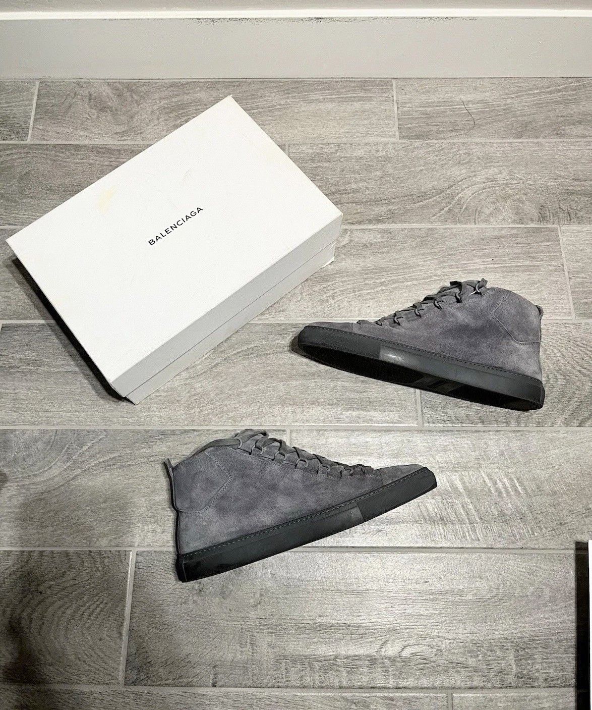 Balenciaga Balenciaga Arena Gray 14 Suede High Top Sneakers Size US 14 / EU 47 - 1 Thumbnail