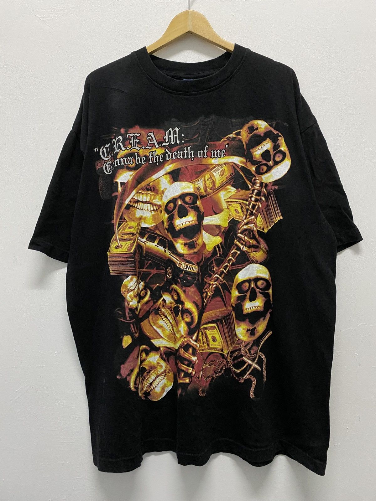 Band Tees × Vintage × Wu-Tang Clan Vintage Y2K C.R.E.A.M Gonna Be The Death Skull Tee Size US XL / EU 56 / 4 - 2 Thumbnail