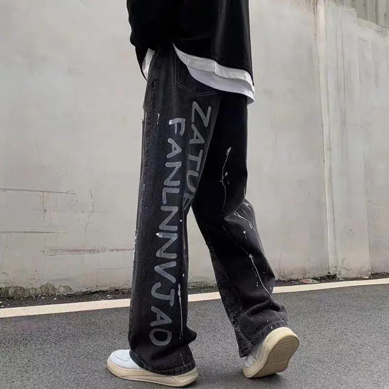 Bandana Patchwork Straight Leg Baggy Jeans