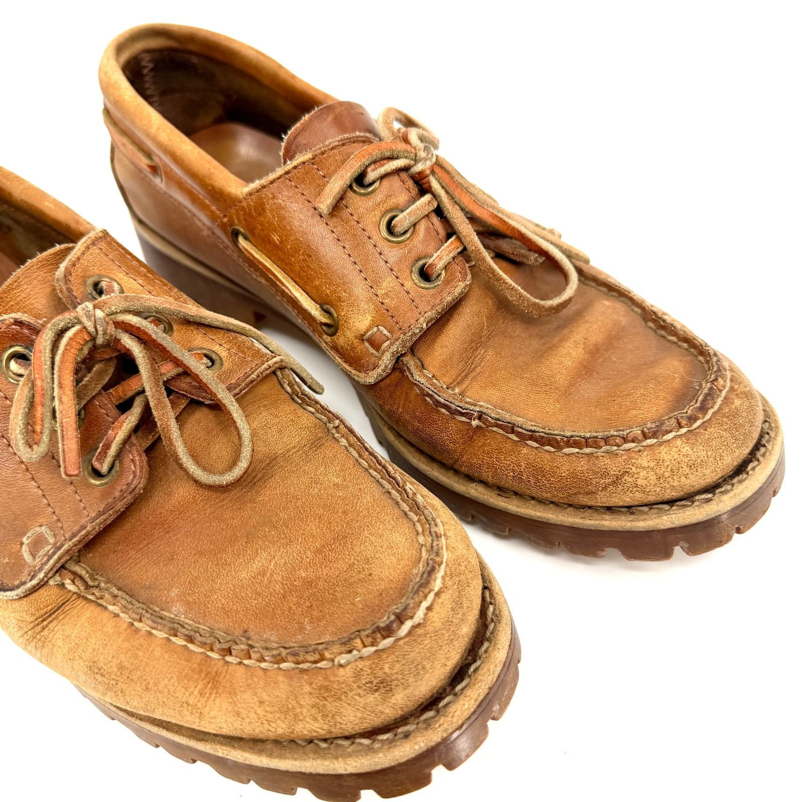 Vintage 90s Backroads Tan 100% Genuine Leather Lug Sole Loafers Size US 9 / EU 42 - 2 Thumbnail