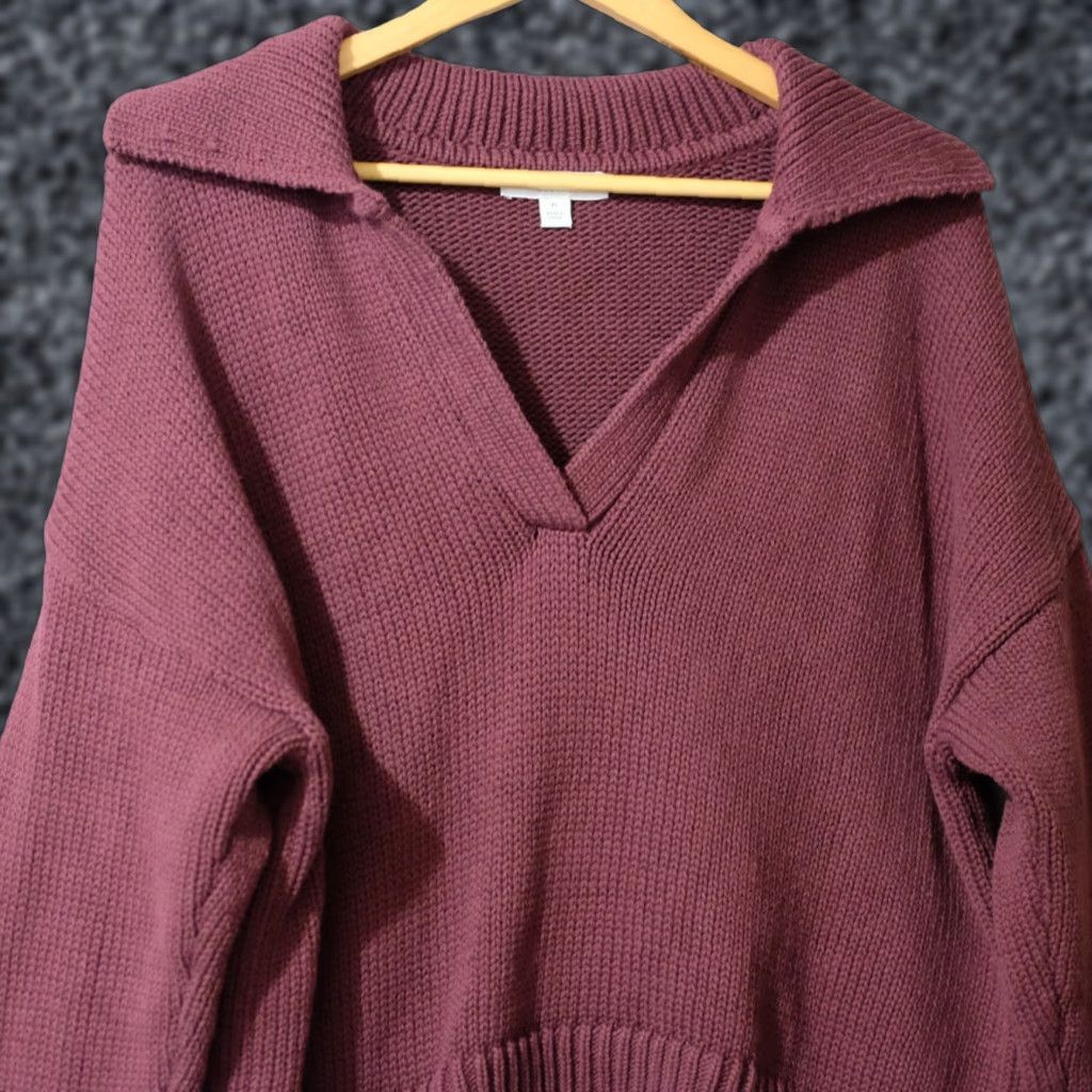 Ann Taylor Ann Taylor Weekend Collared Sweater Oversized Plum Women's XL Pullover Knit - Dark Purple Adults Womens (Size XL) Size XL / US 12-14 / IT 48-50 - 1 Thumbnail