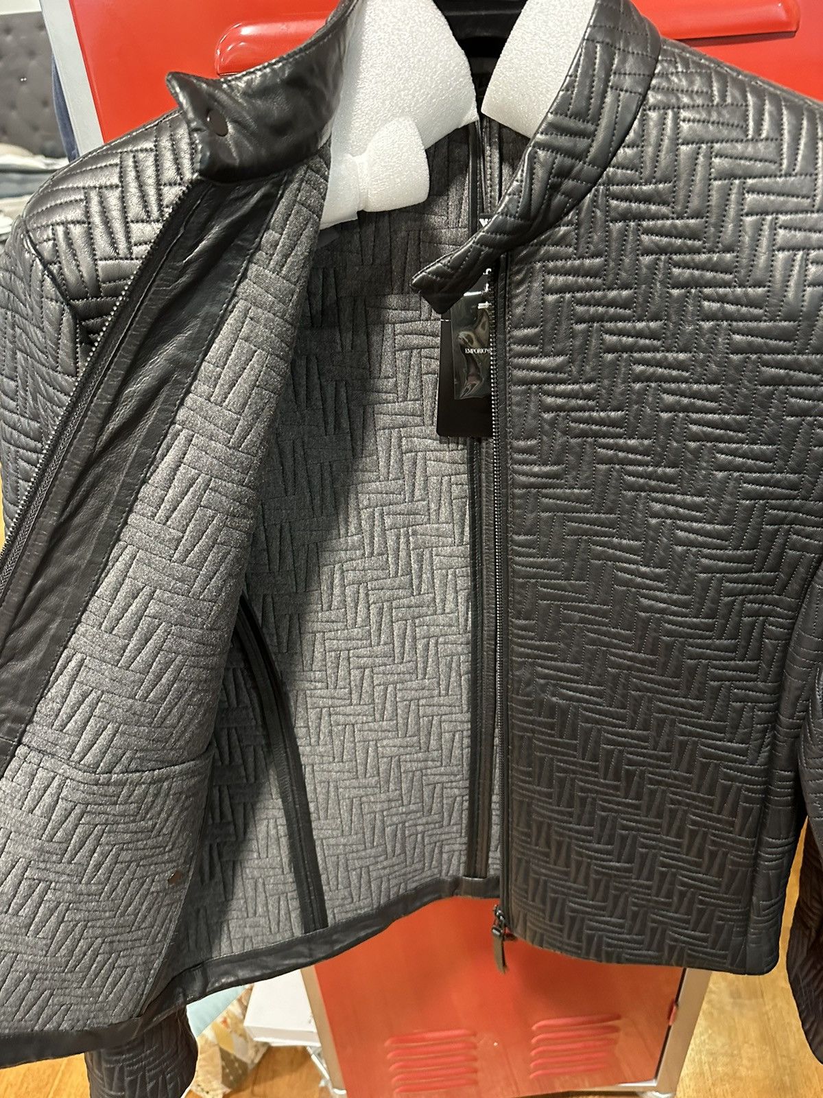 Emporio Armani Black lamb leather geometric jacket Size US M / EU 48-50 / 2 - 5 Thumbnail