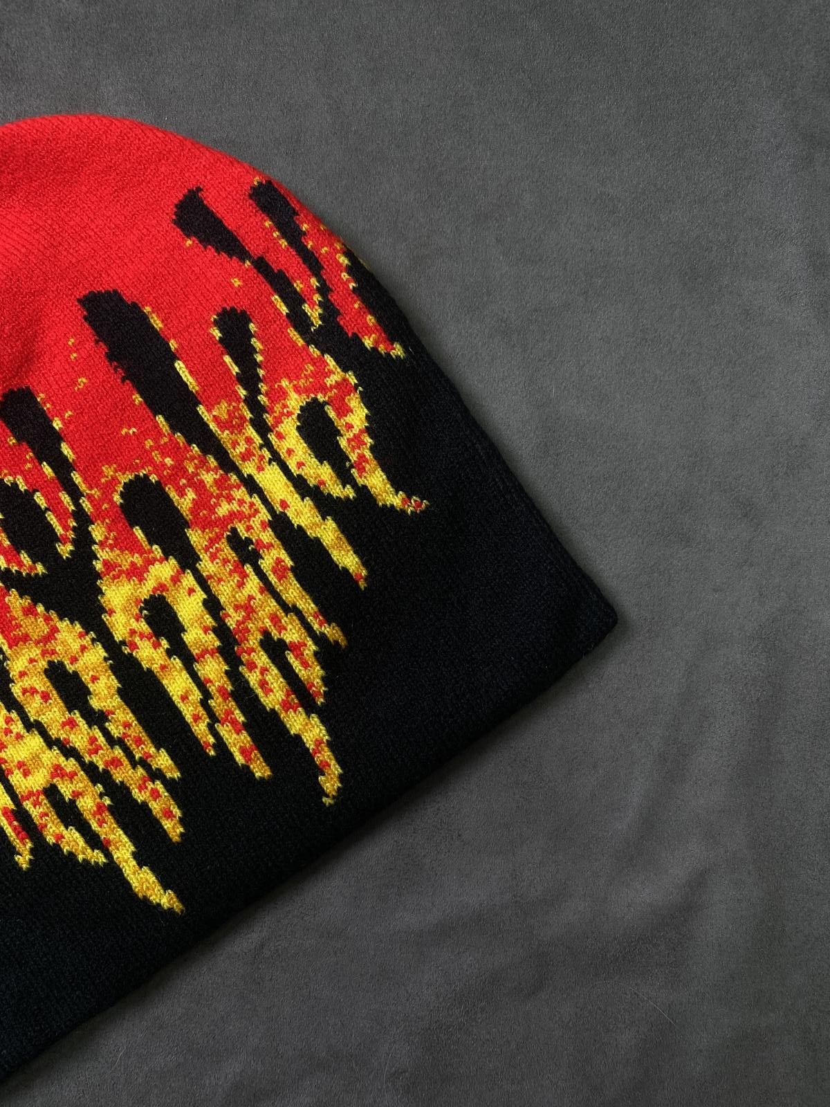 Japanese Brand Deadstock Flame Graphic No Cuff Knit Beanie Black Hat OS Size ONE SIZE - 3 Thumbnail