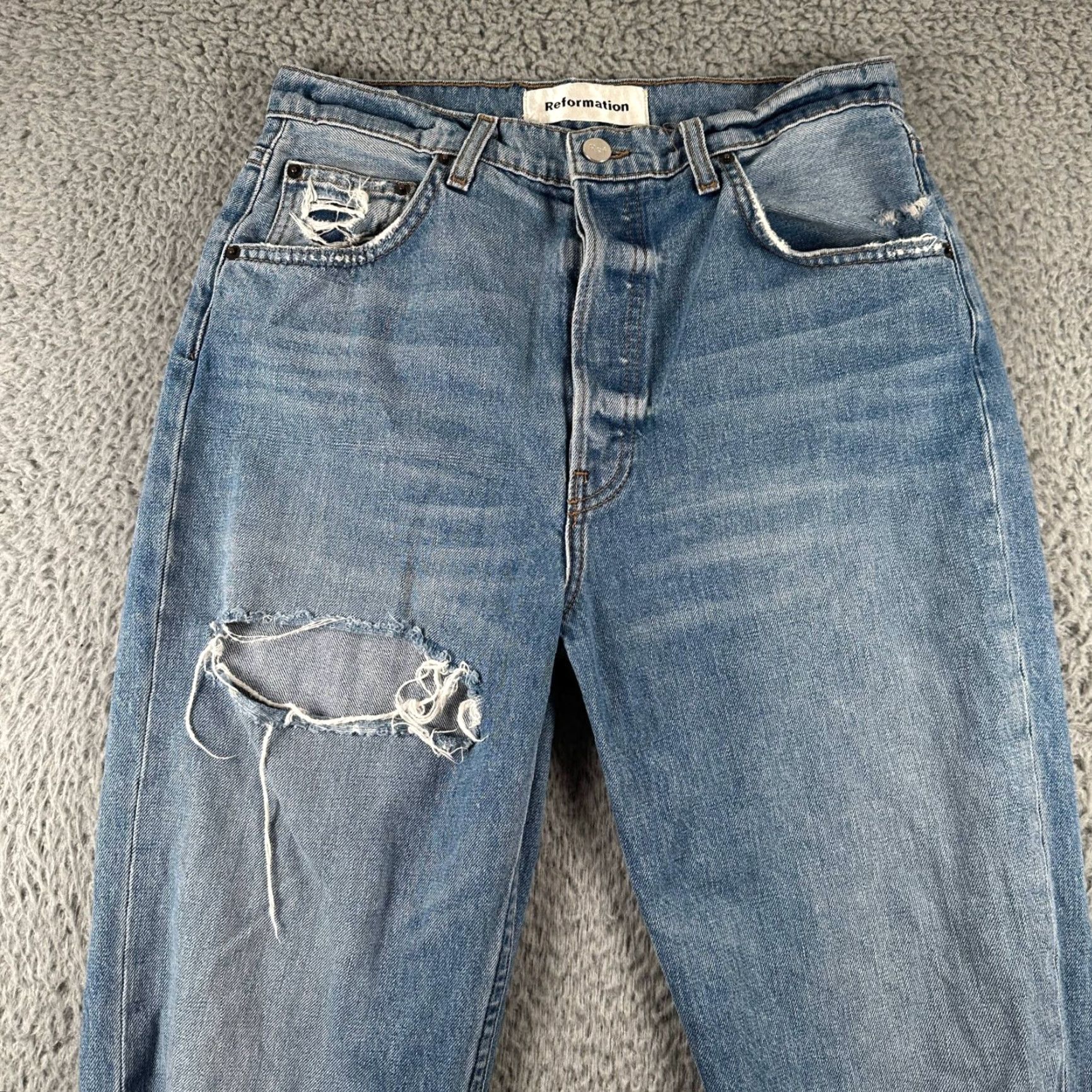 Reformation Reformation Jeans Womens 29 Straight Leg High Rise Distressed Light Wash Size 29" - 2 Thumbnail