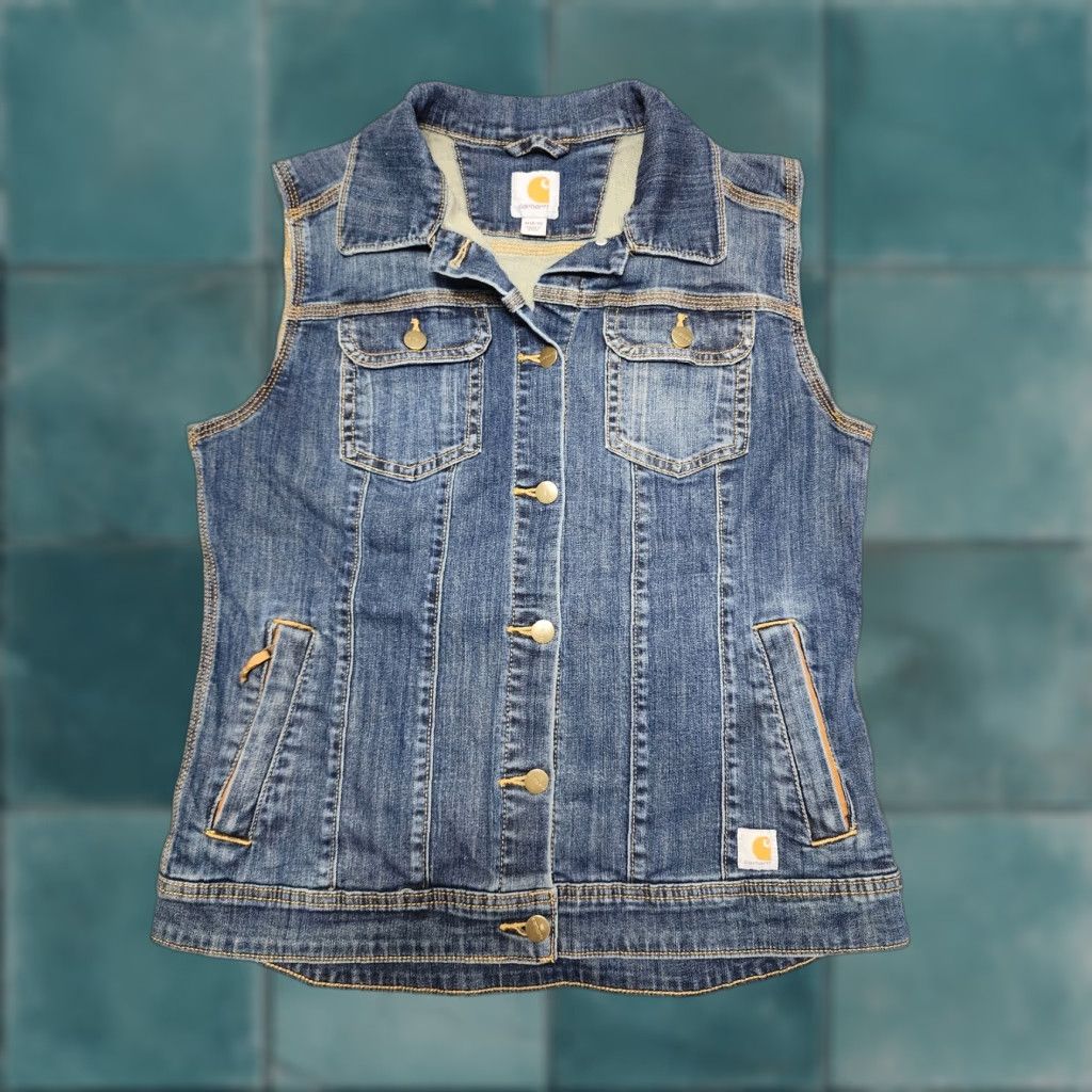 VINTAGE Carhartt Women's Sleeveless Denim Vest Size M Blue Casual