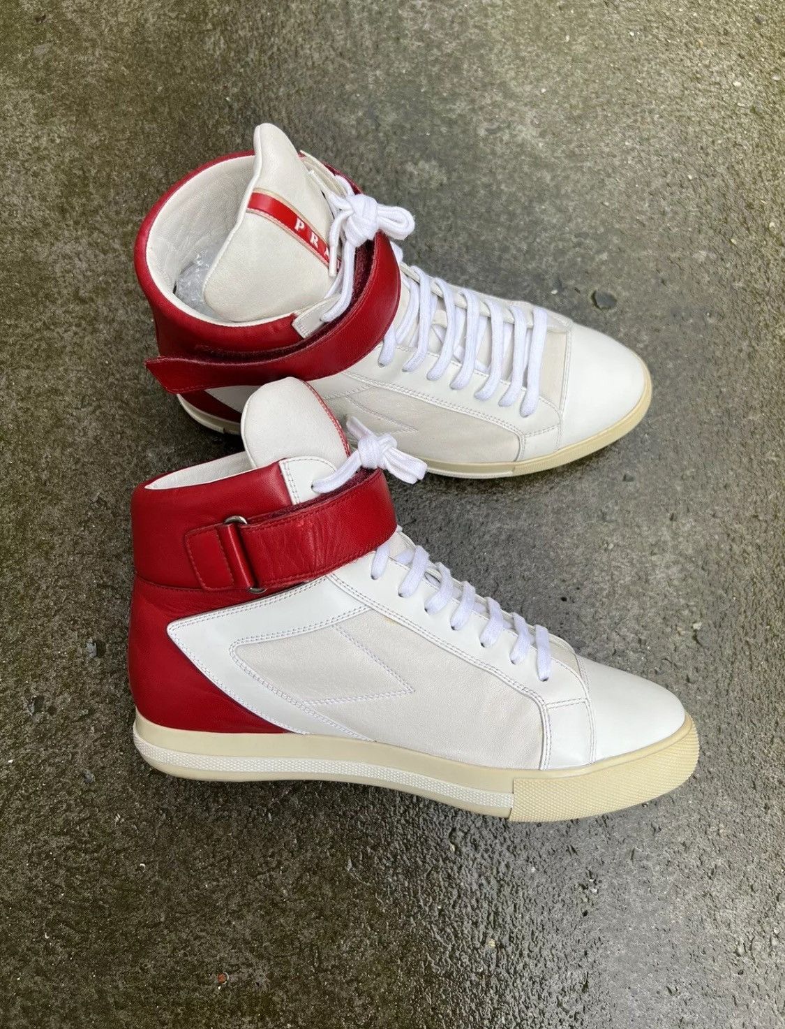 Prada ☄️Prada☄️White/Red Soft leather Sneakers (3T5743) Size US 8 / IT 38 - 6 Thumbnail