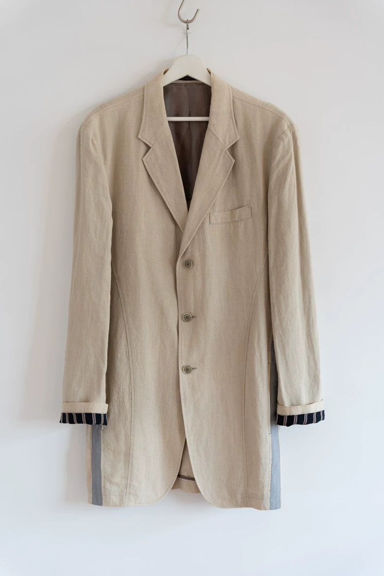Yohji Yamamoto Yohji Yamamoto Yohji Yamamoto Striped Linen Long Coat Size US L / EU 52-54 / 3 - 1 Thumbnail