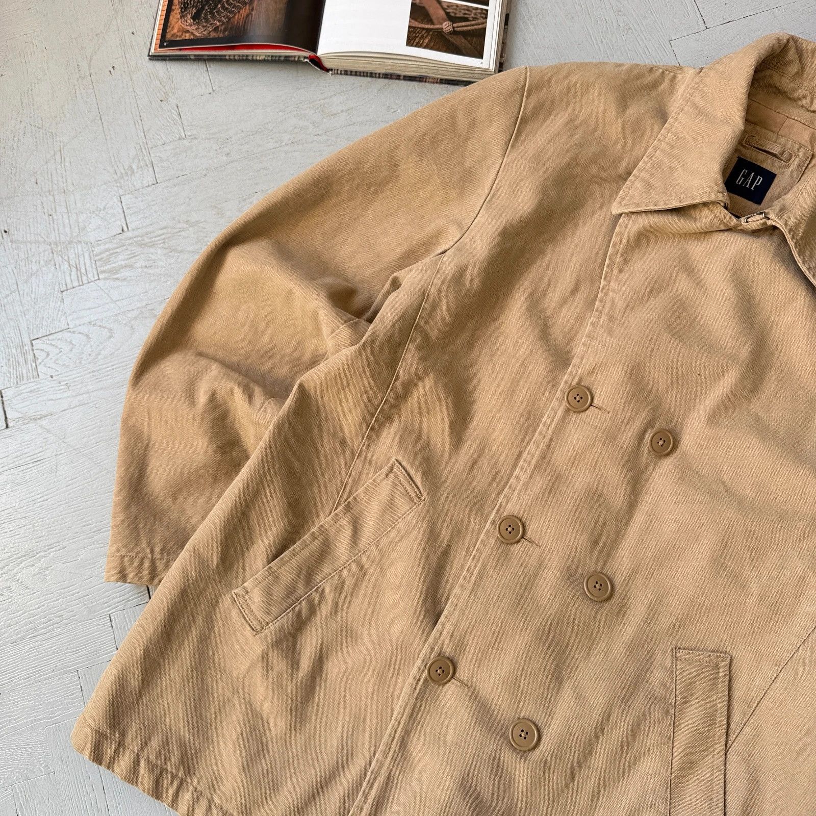 Gap Vintage 00s GAP Canvas Peacoat US Navy Heavy Cotton Jacket Size US L / EU 52-54 / 3 - 2 Thumbnail
