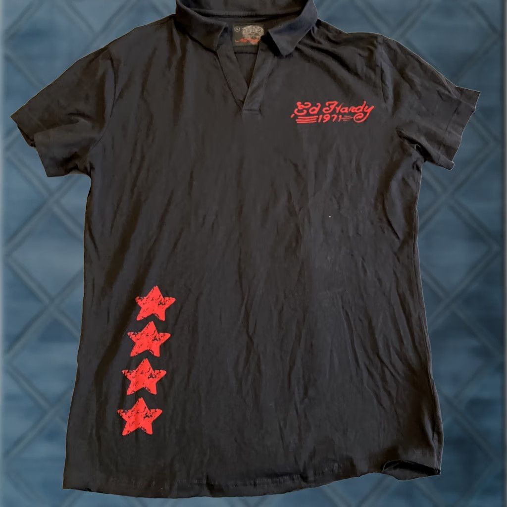 Ed Hardy Ed Hardy SICK! Rhinestone Graphic Black Golf Polo L Mens Polo Size US L / EU 52-54 / 3 - 1 Thumbnail