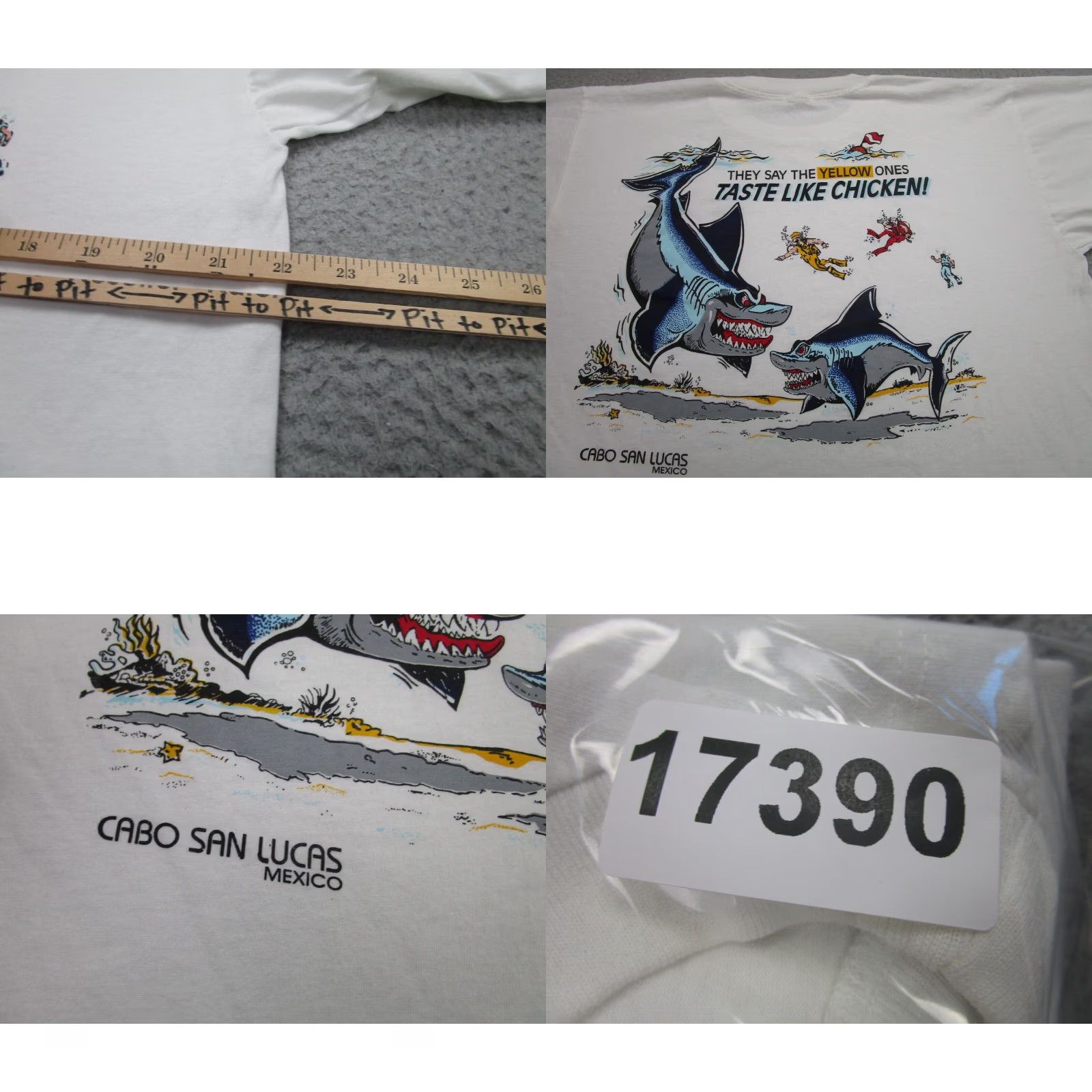 Vintage Cabo San Lucas Mens Shirt Large White Sharks Scuba Dive Cartoon Mexico Size US XL / EU 56 / 4 - 8 Thumbnail