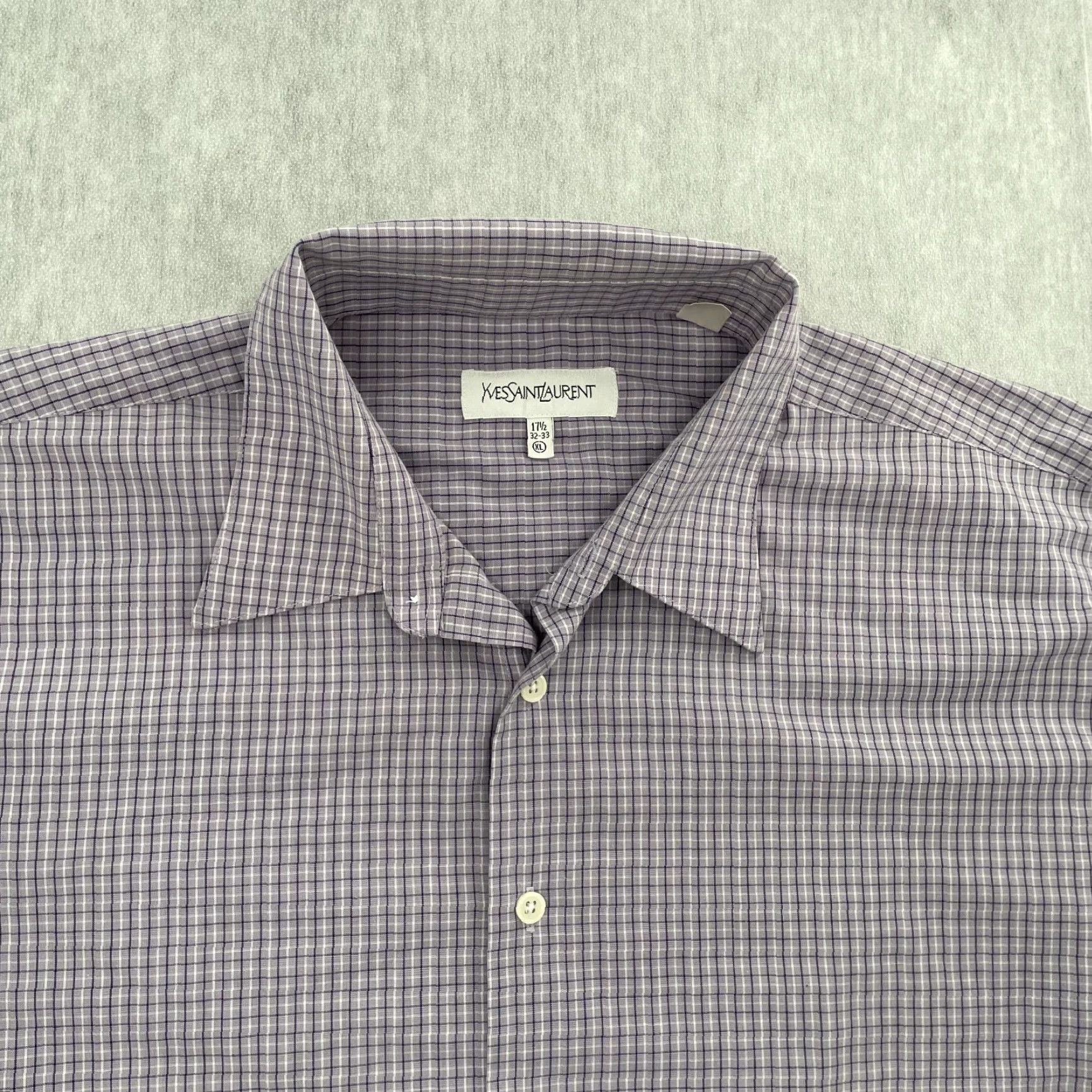 Yves Saint Laurent YSL Saint Laurent Shirt Adult XL Purple Button-Up Long Sleeve Mens French Cuff Casual Formal Business Check Blue Size US XL / EU 56 / 4 - 3 Thumbnail