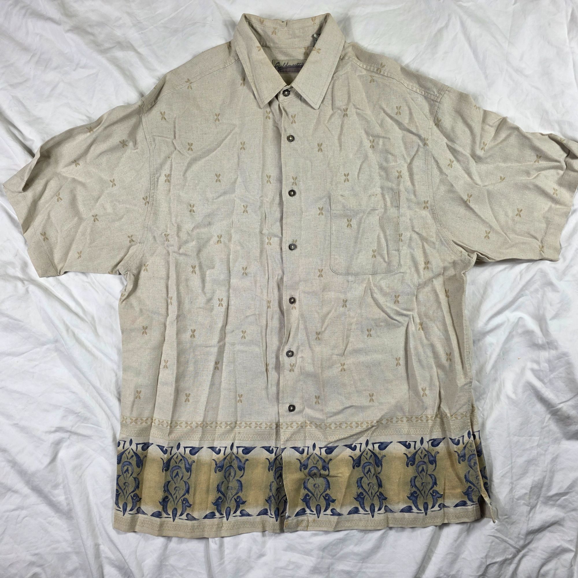 Fieldmaster Vintage Fieldmaster Mens XL Beige Button Up Short Sleeve Shi Size US XL / EU 56 / 4 - 1 Thumbnail