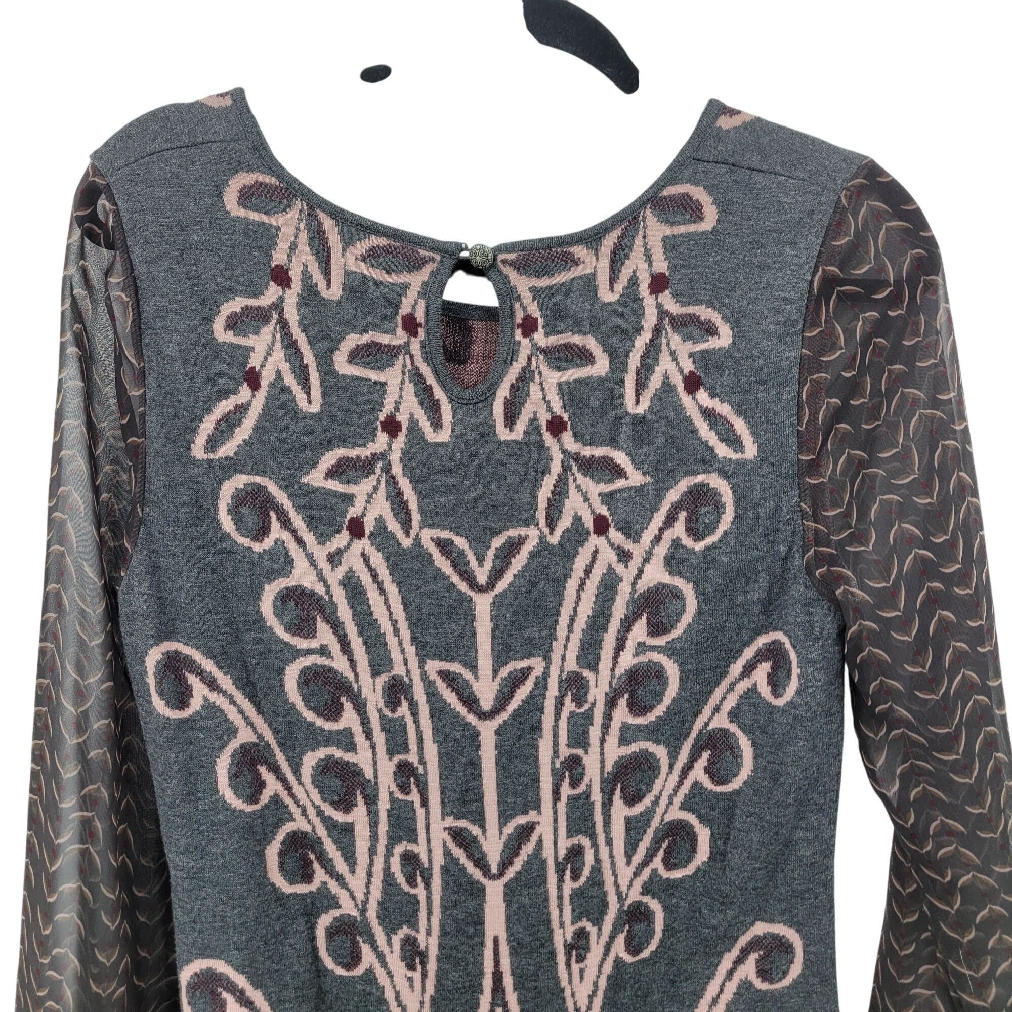 Designer Anthropologie Knitted & Knotted Floral Sweater Dress S Gray Size S / US 4 / IT 40 - 10 Thumbnail